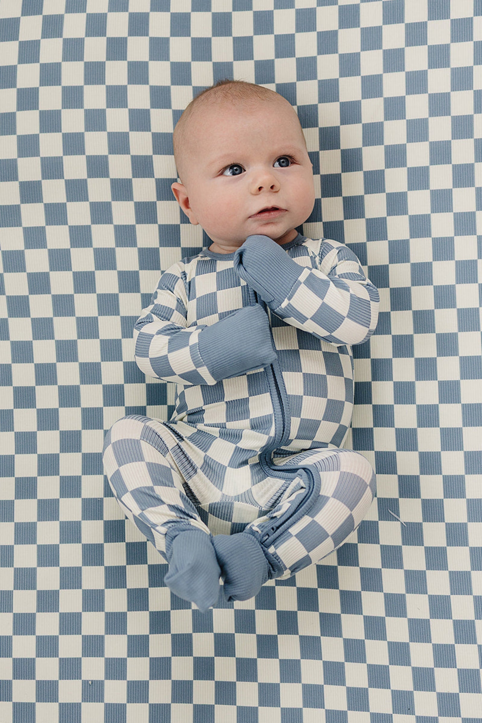 Blue Checkered Bamboo Zipper Pajama for Babies