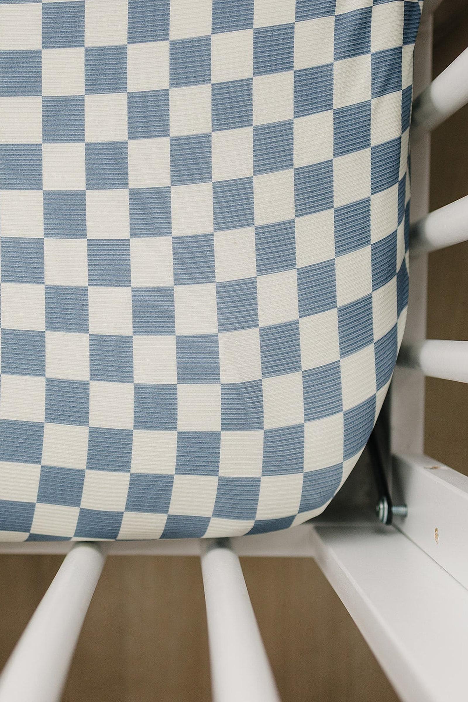 Blue Checkered Ribbed Bamboo Stretch Crib Sheet