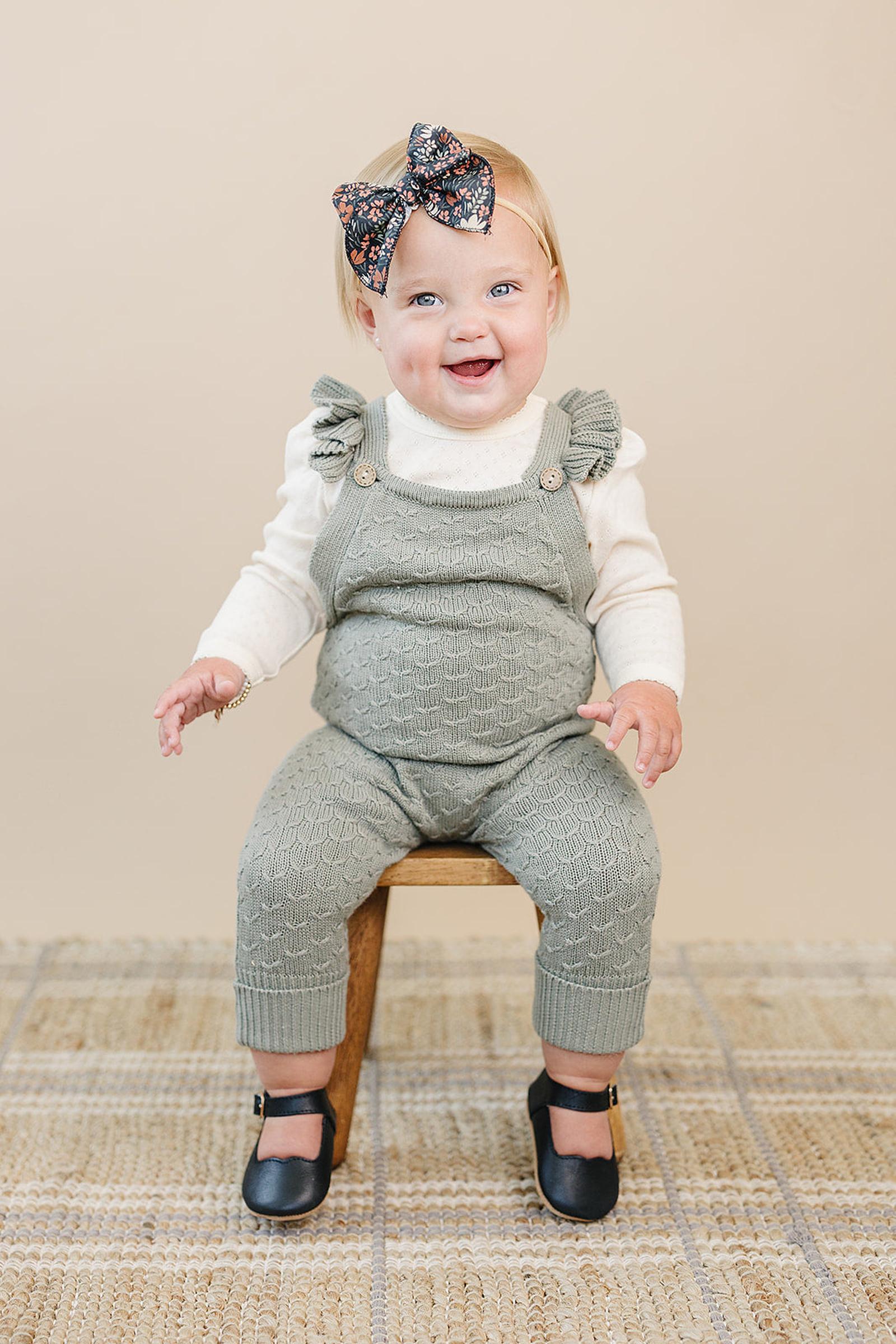 Green Ruffle Knit Overalls, 100% Cotton, Baby