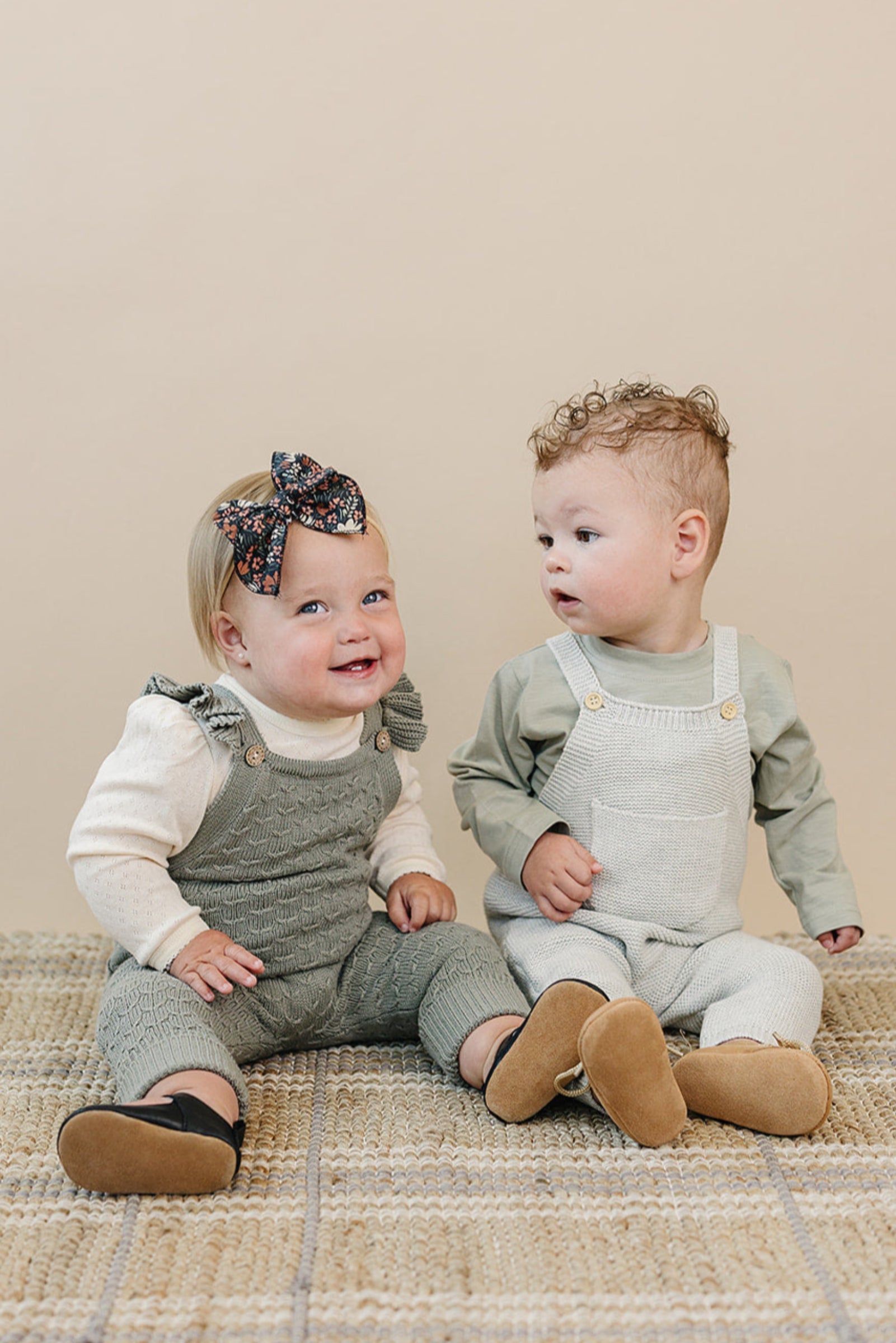 Green Ruffle Knit Overalls, 100% Cotton, Baby