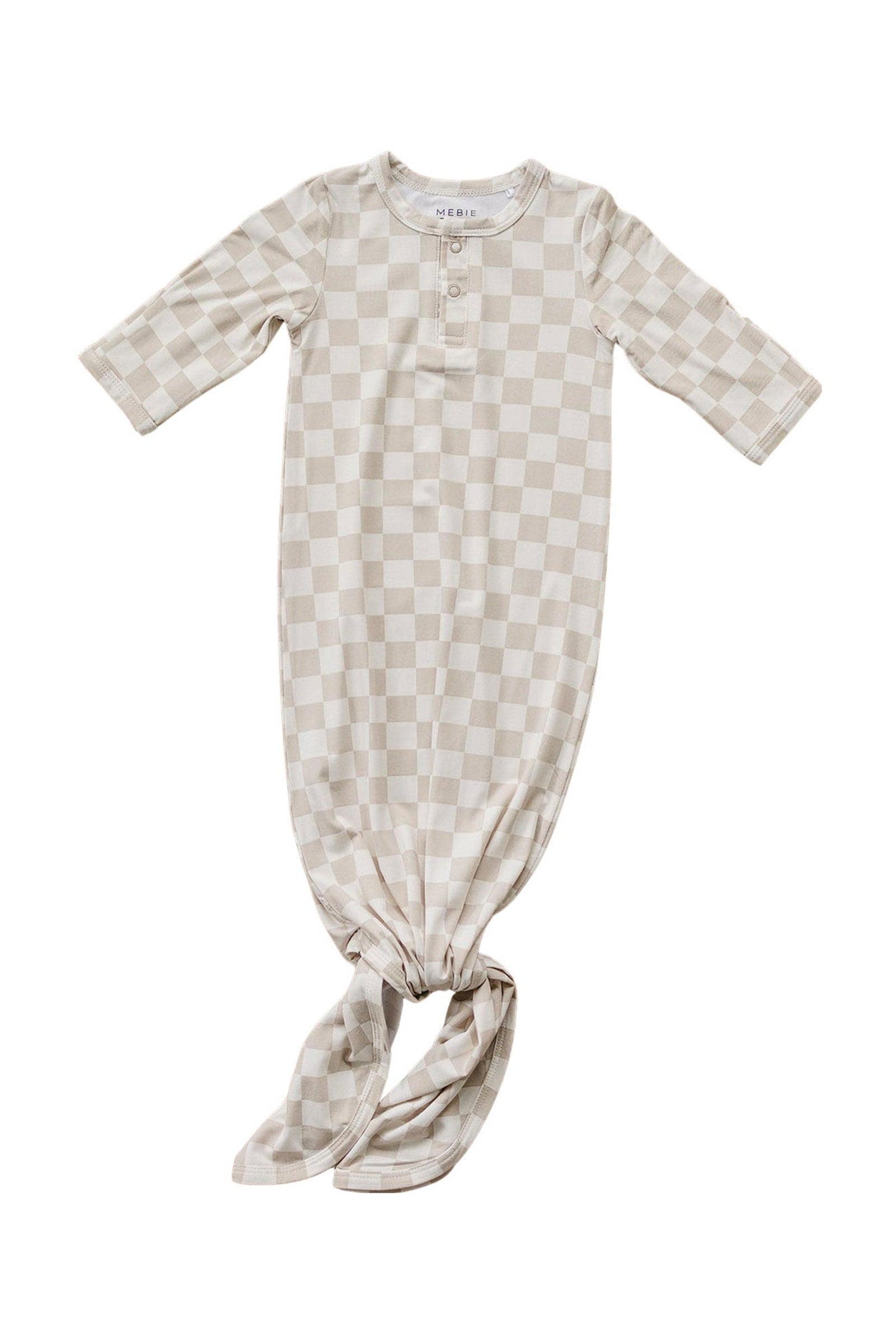Taupe Checkered Knot Gown, Bamboo, Baby Essentials