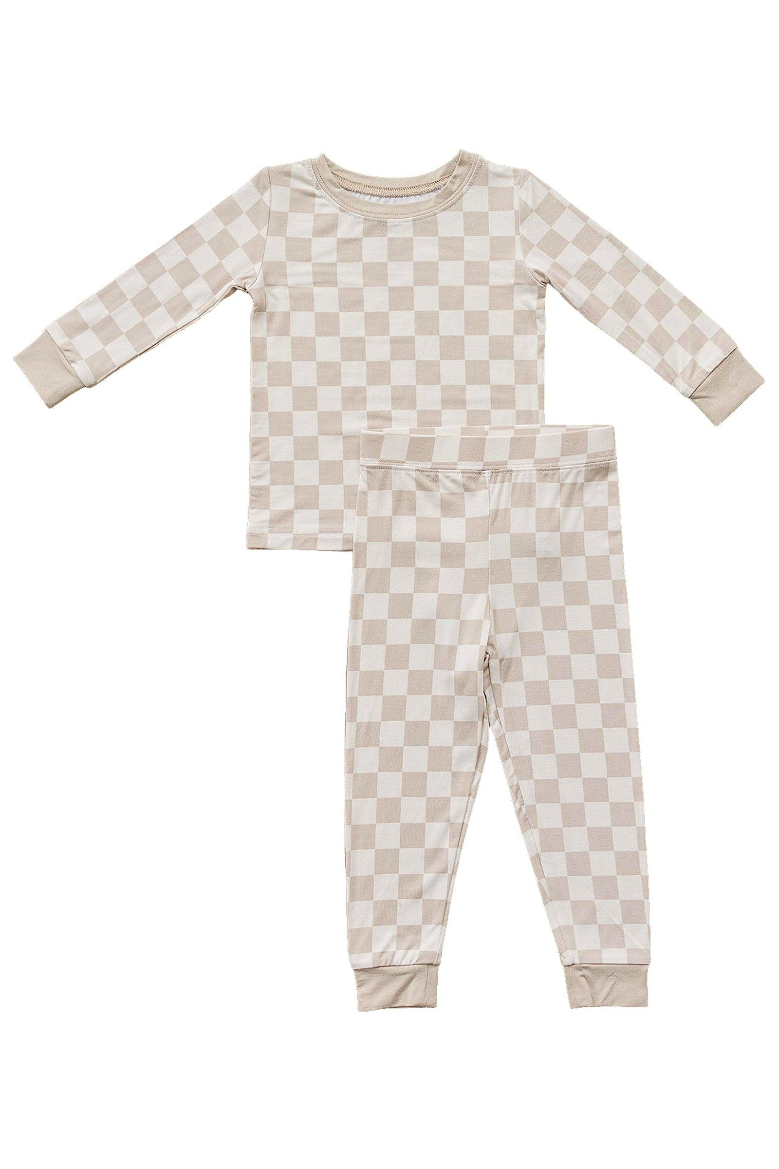 Taupe Checkered Cozy Pajama Set, Bamboo, Baby Essentials