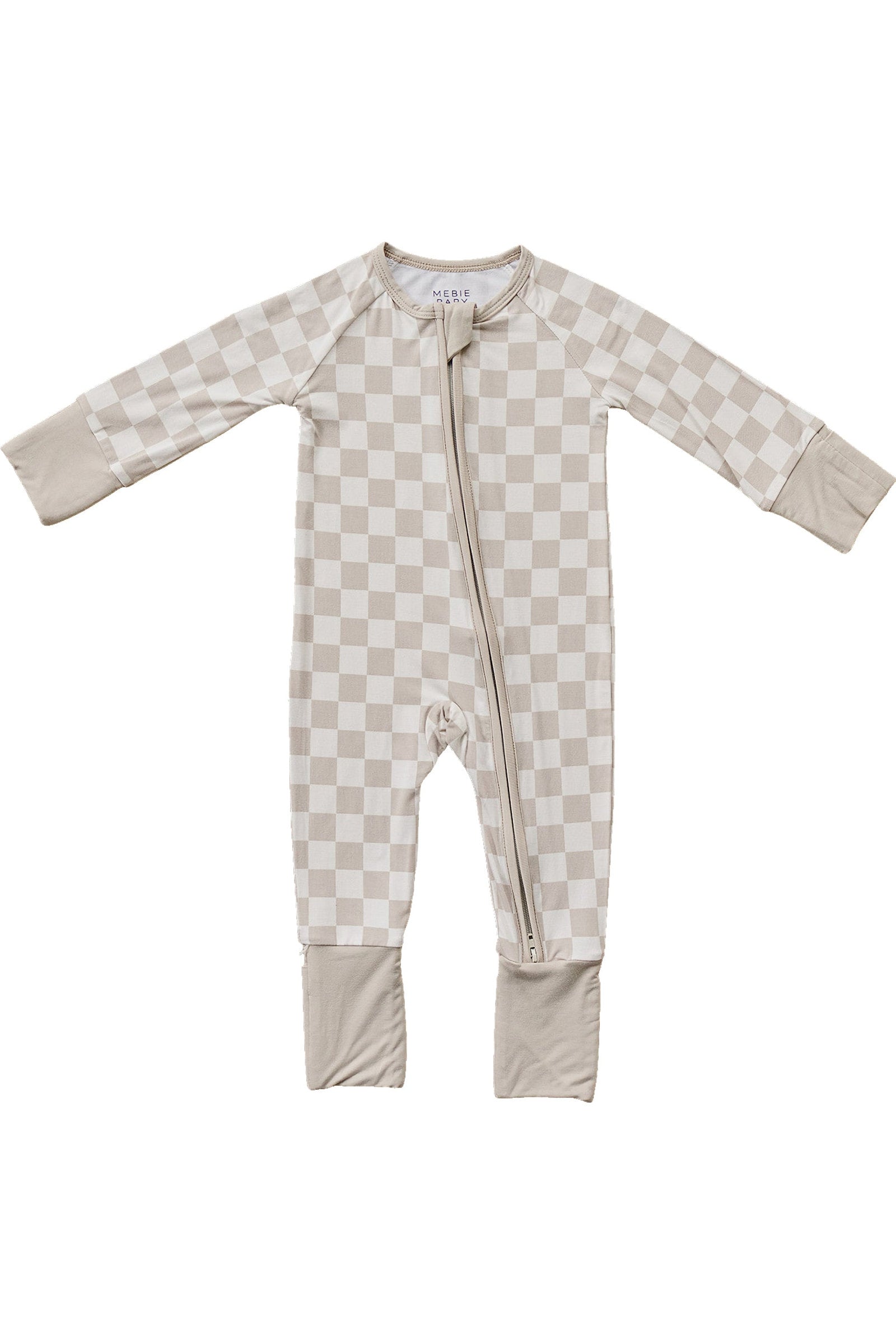 Taupe Checkered Zipper Pajama, Bamboo, Baby Essentials