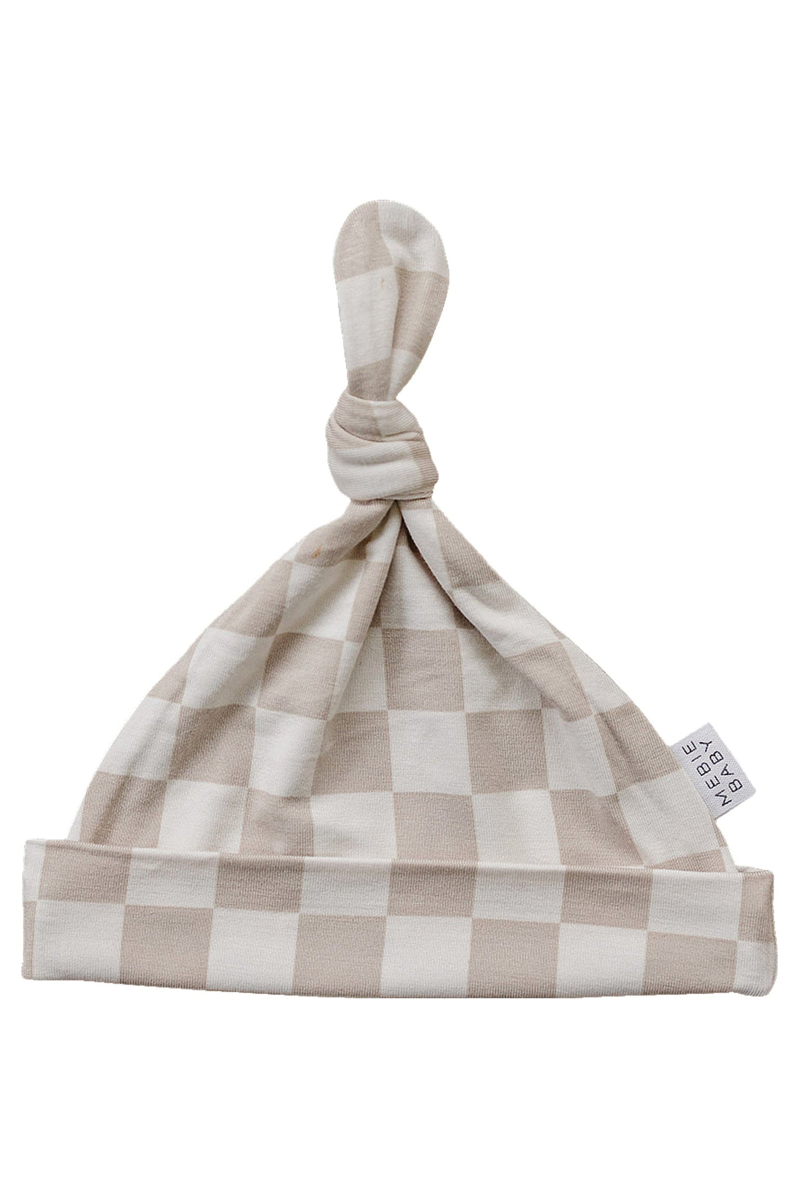 Taupe Checkered Newborn Knot Hat, Bamboo, Newborn, Baby Essentials