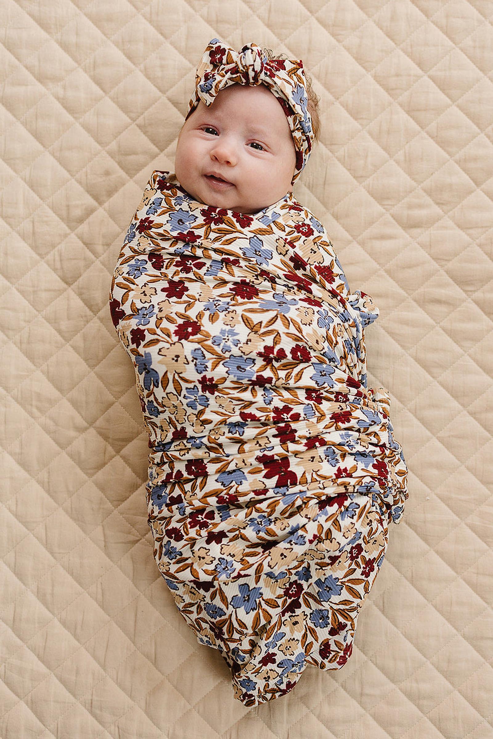 Desert Floral Ribbed Bamboo Stretch Swaddle for Baby Girls