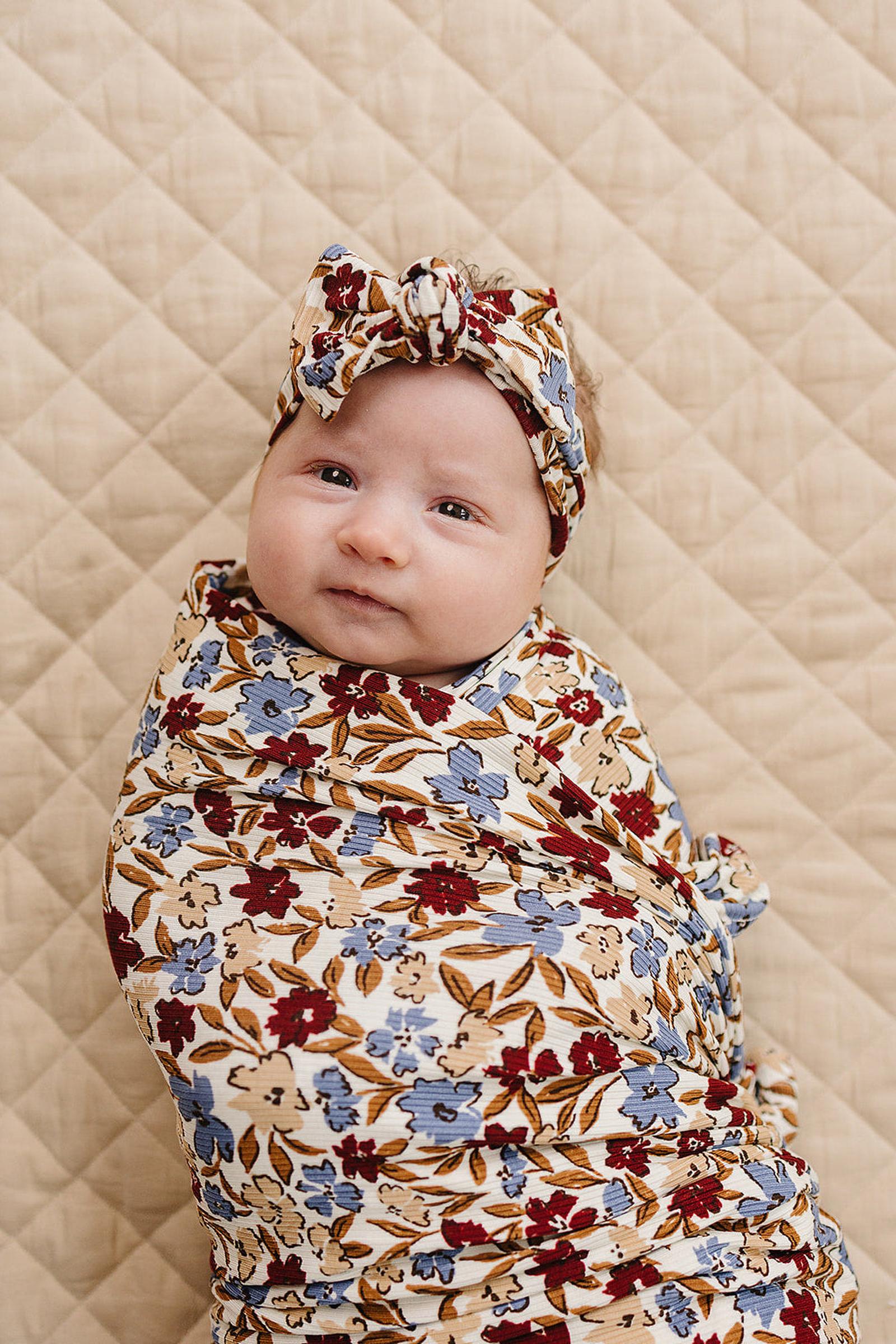 Desert Floral Ribbed Bamboo Stretch Swaddle for Baby Girls