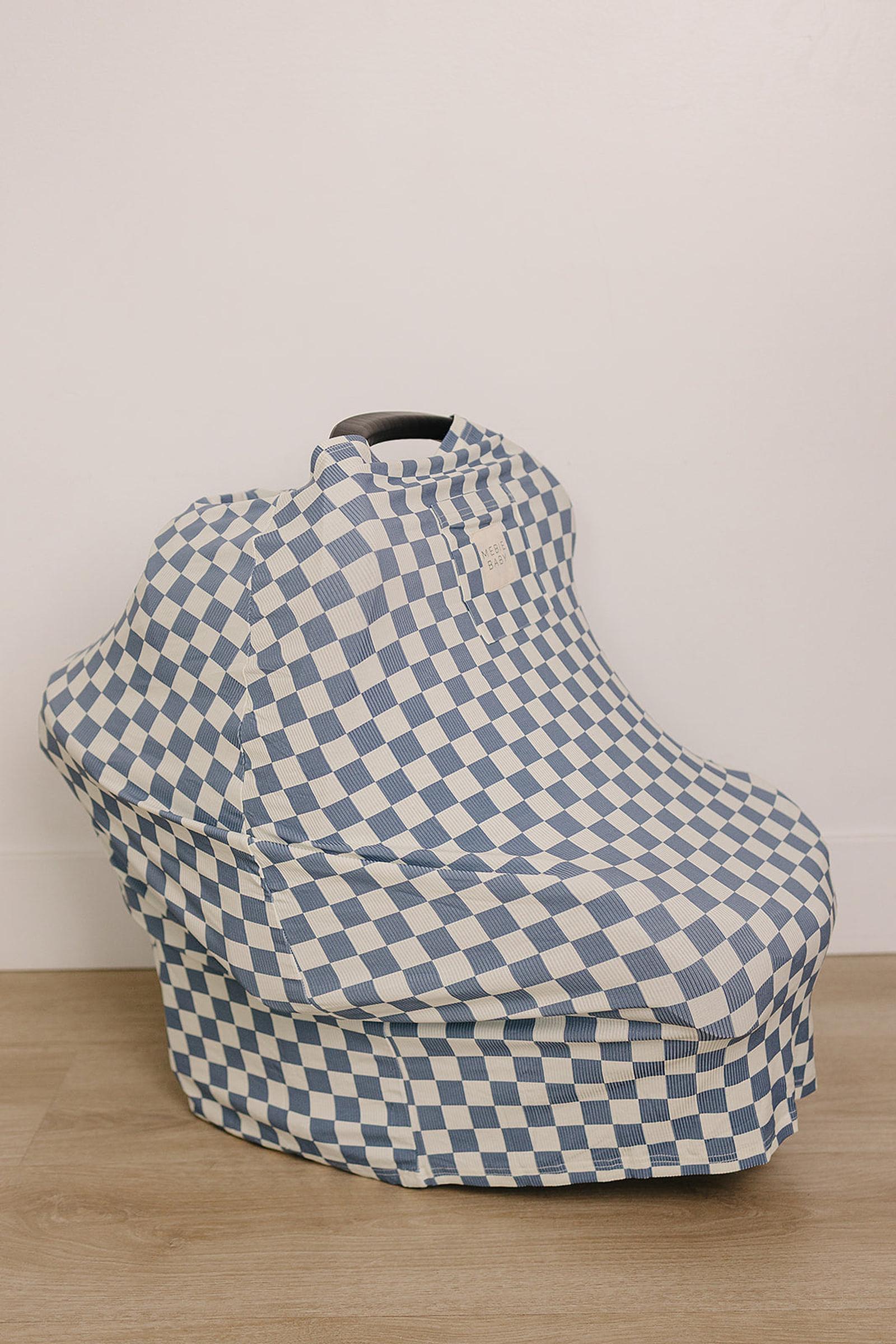 Blue Checkered Ribbed Bamboo Multi-Use Cover for Babies