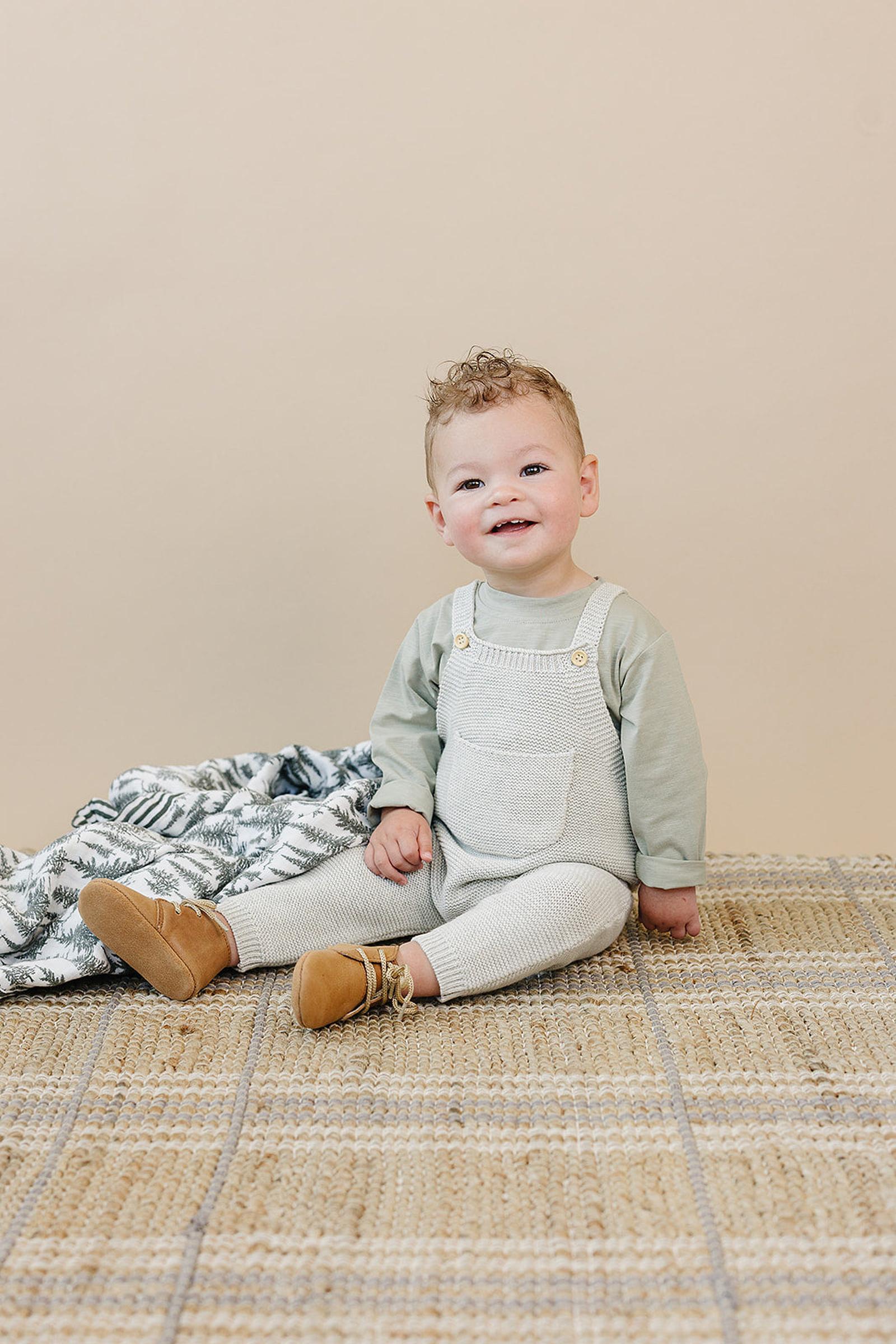 Grey Knit Overalls, 100% Cotton, Baby