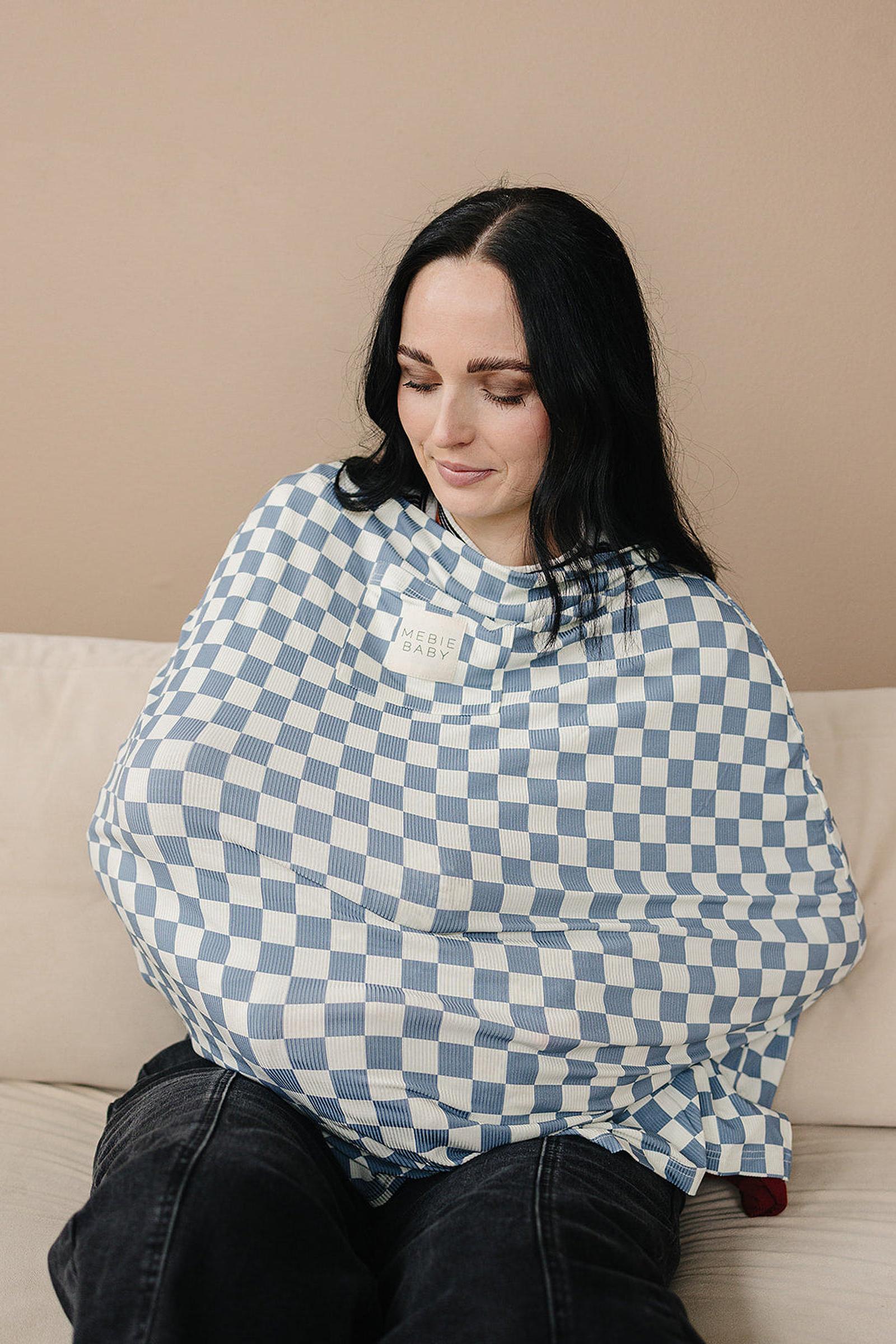 Blue Checkered Ribbed Bamboo Multi-Use Cover for Babies
