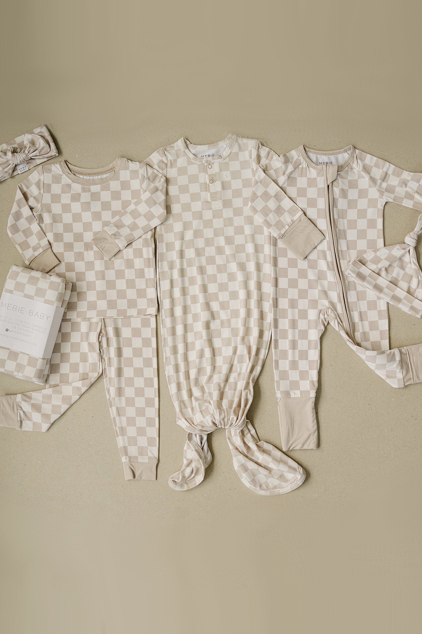 Taupe Checkered Cozy Pajama Set, Bamboo, Baby Essentials