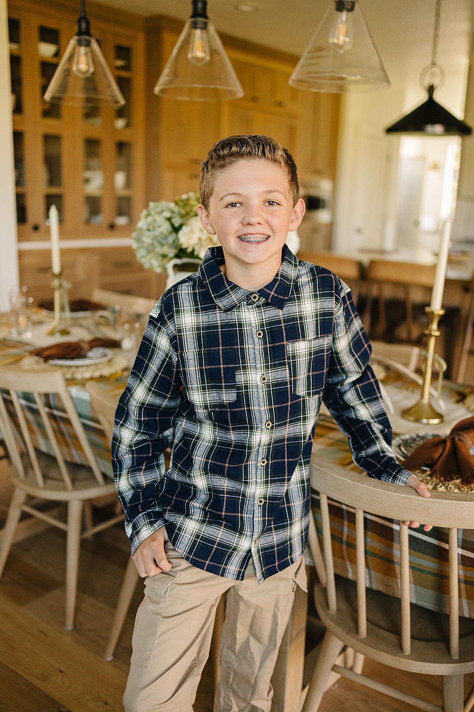 Navy Plaid Button Up Shirt, 100% Cotton, Baby - Kids