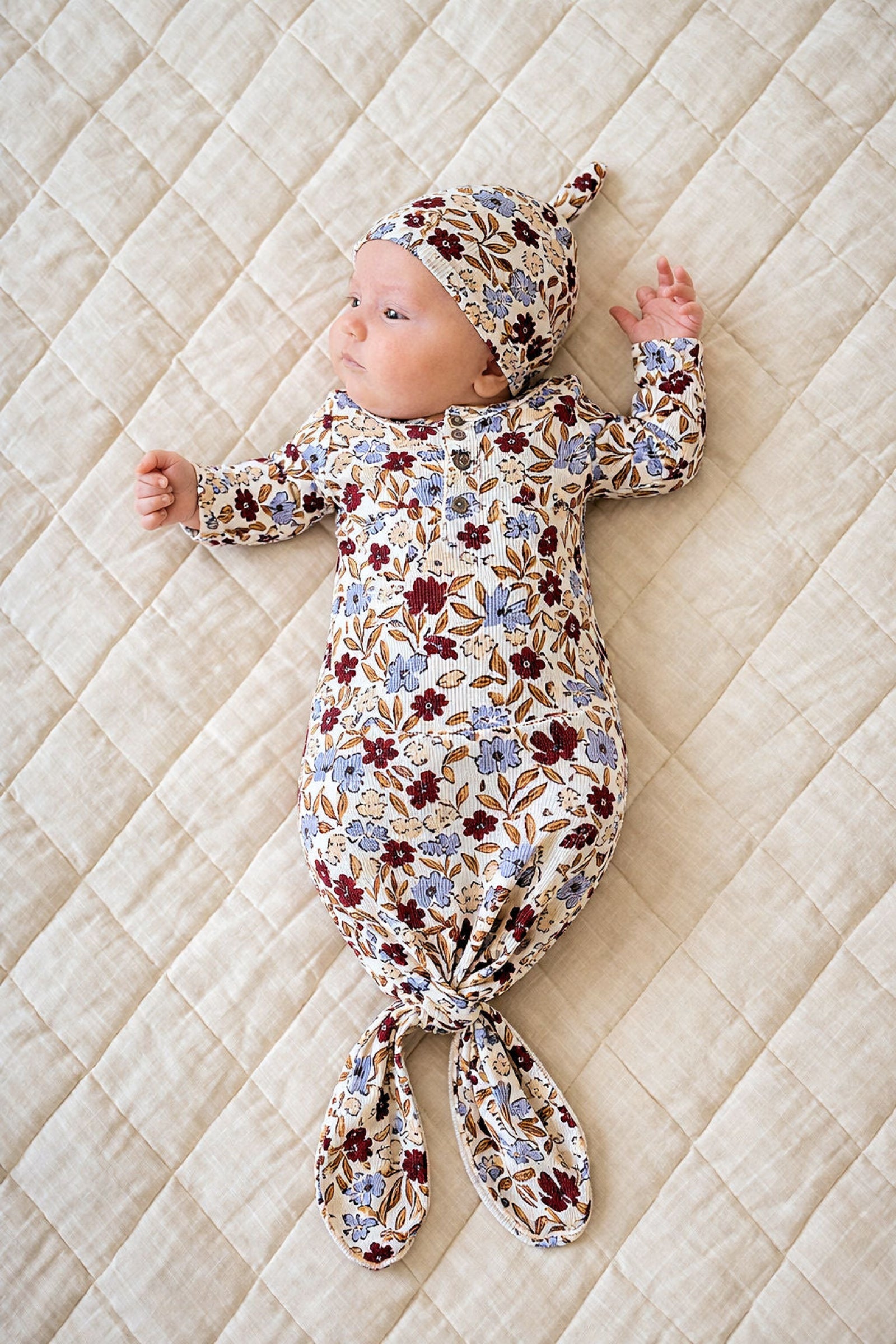 Desert Floral Ribbed Bamboo Knot Gown for Baby Girls
