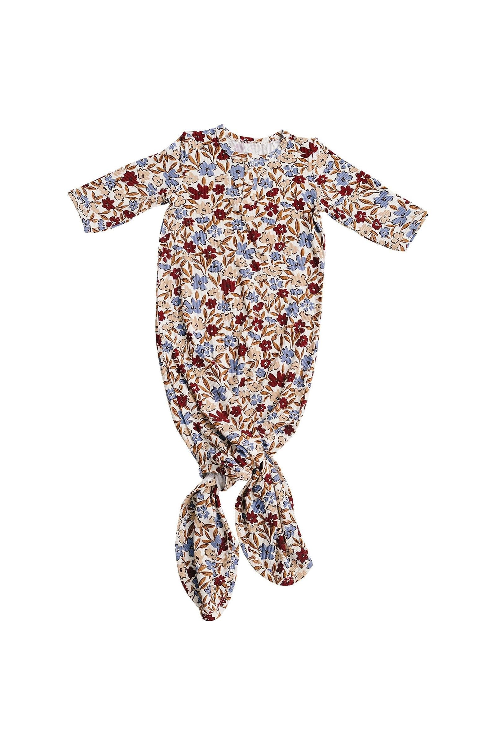 Desert Floral Ribbed Bamboo Knot Gown for Baby Girls