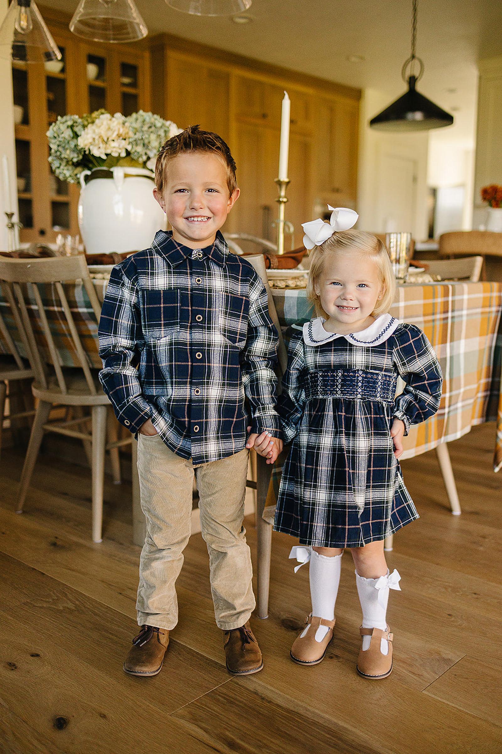 Classic Navy Plaid Smocked Dress with Peter Pan Collar, Cotton, Sizes 0-8