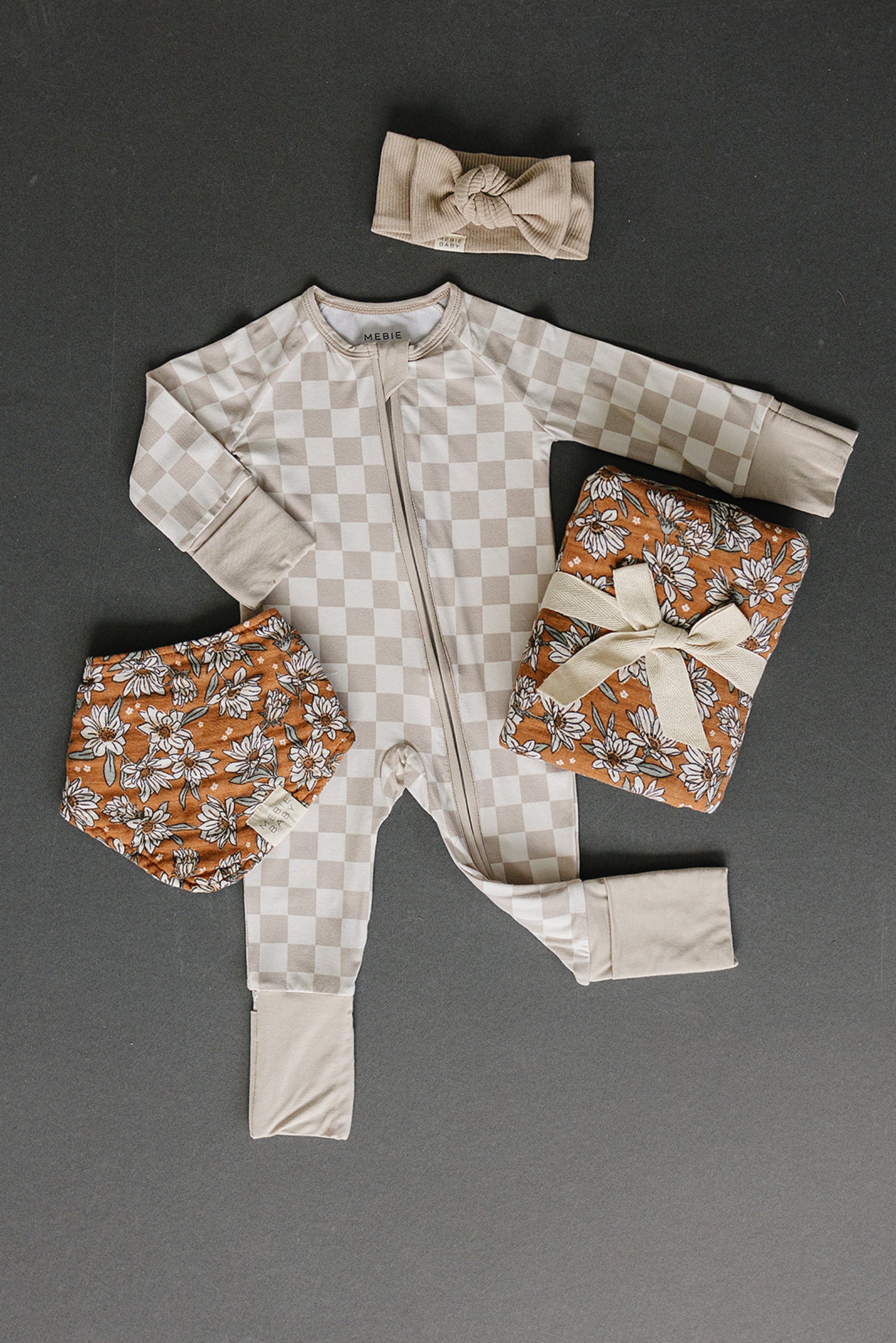 Taupe Checkered Zipper Pajama, Bamboo, Baby Essentials