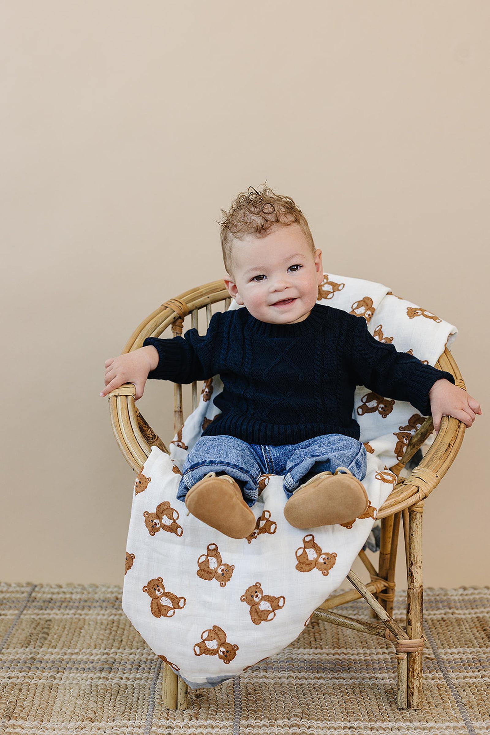 Navy Cable Knit Sweater, 100% Cotton, Sizes 0-7