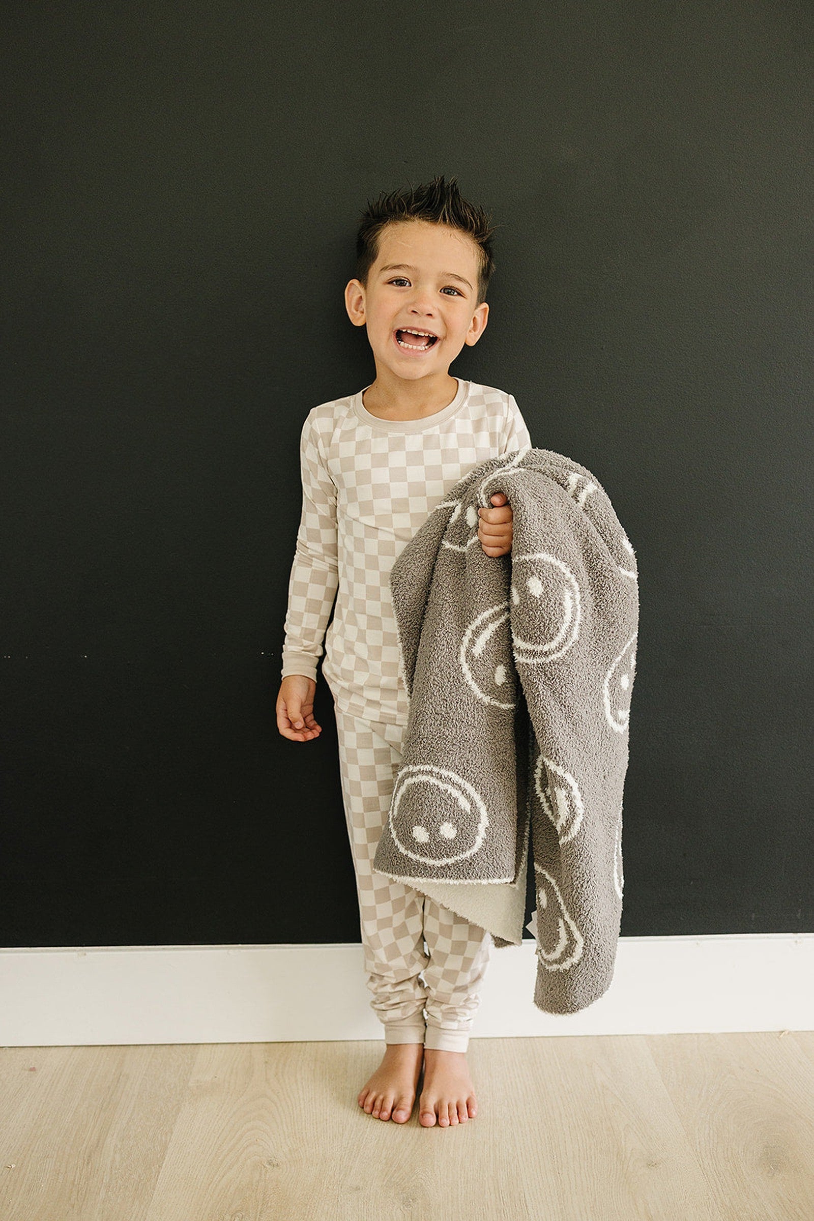 Taupe Checkered Cozy Pajama Set, Bamboo, Baby Essentials