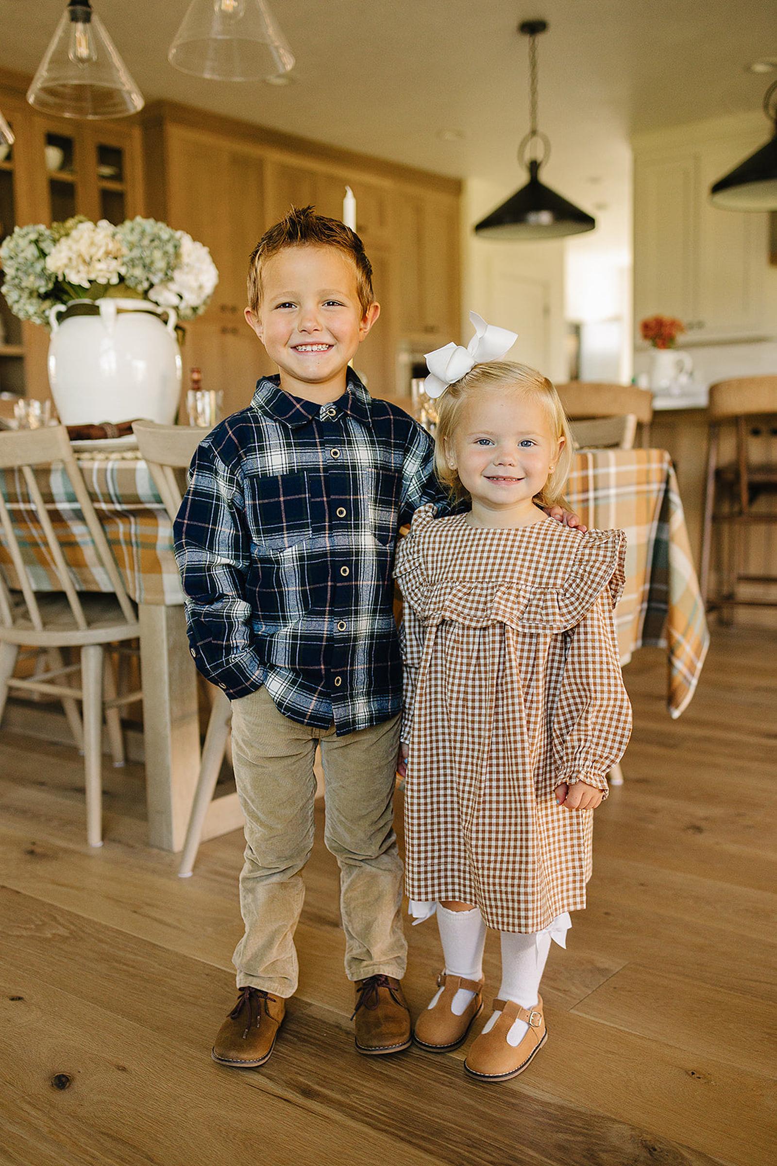 Navy Plaid Button Up Shirt, 100% Cotton, Baby - Kids