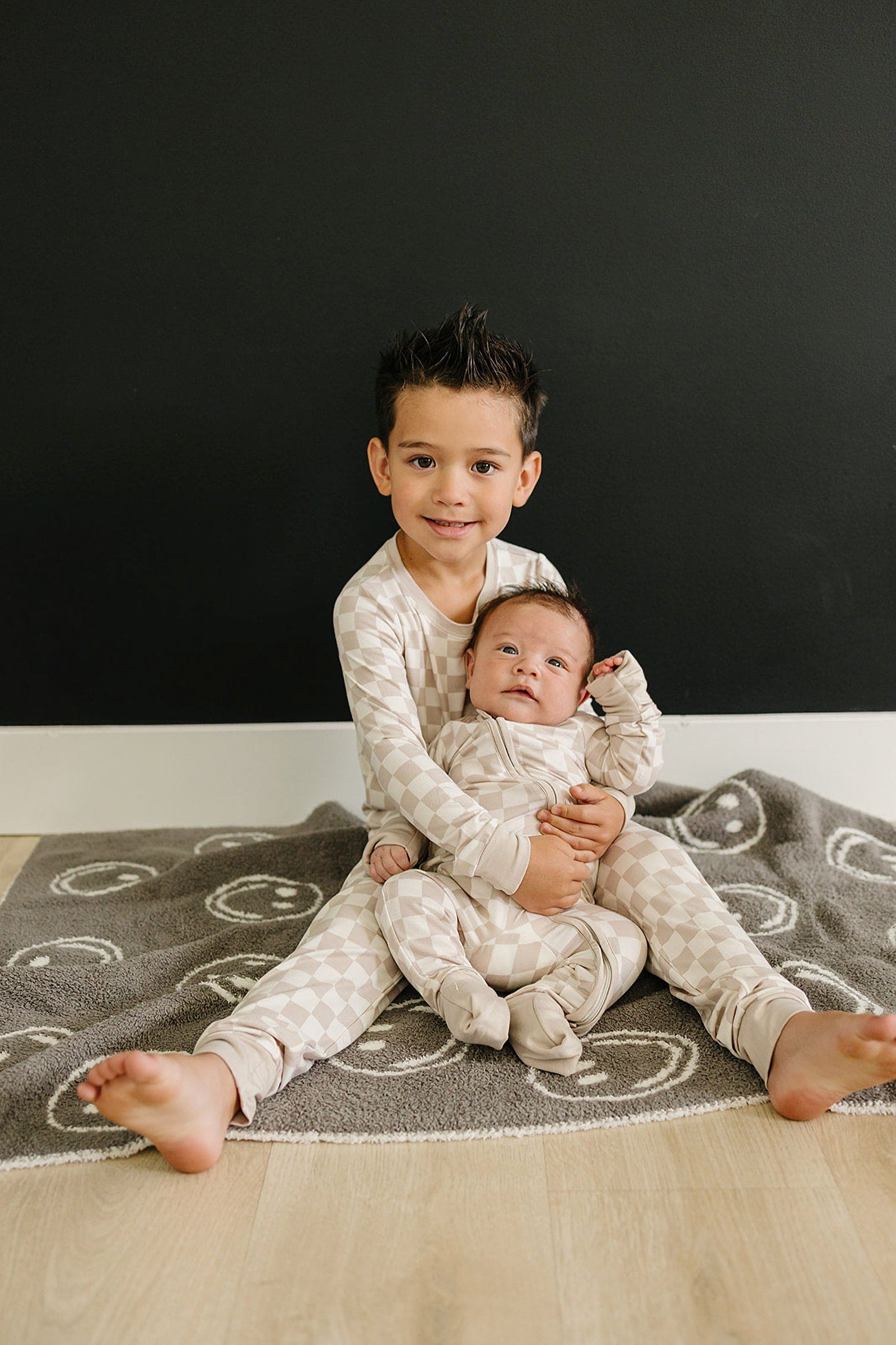 Taupe Checkered Zipper Pajama, Bamboo, Baby Essentials