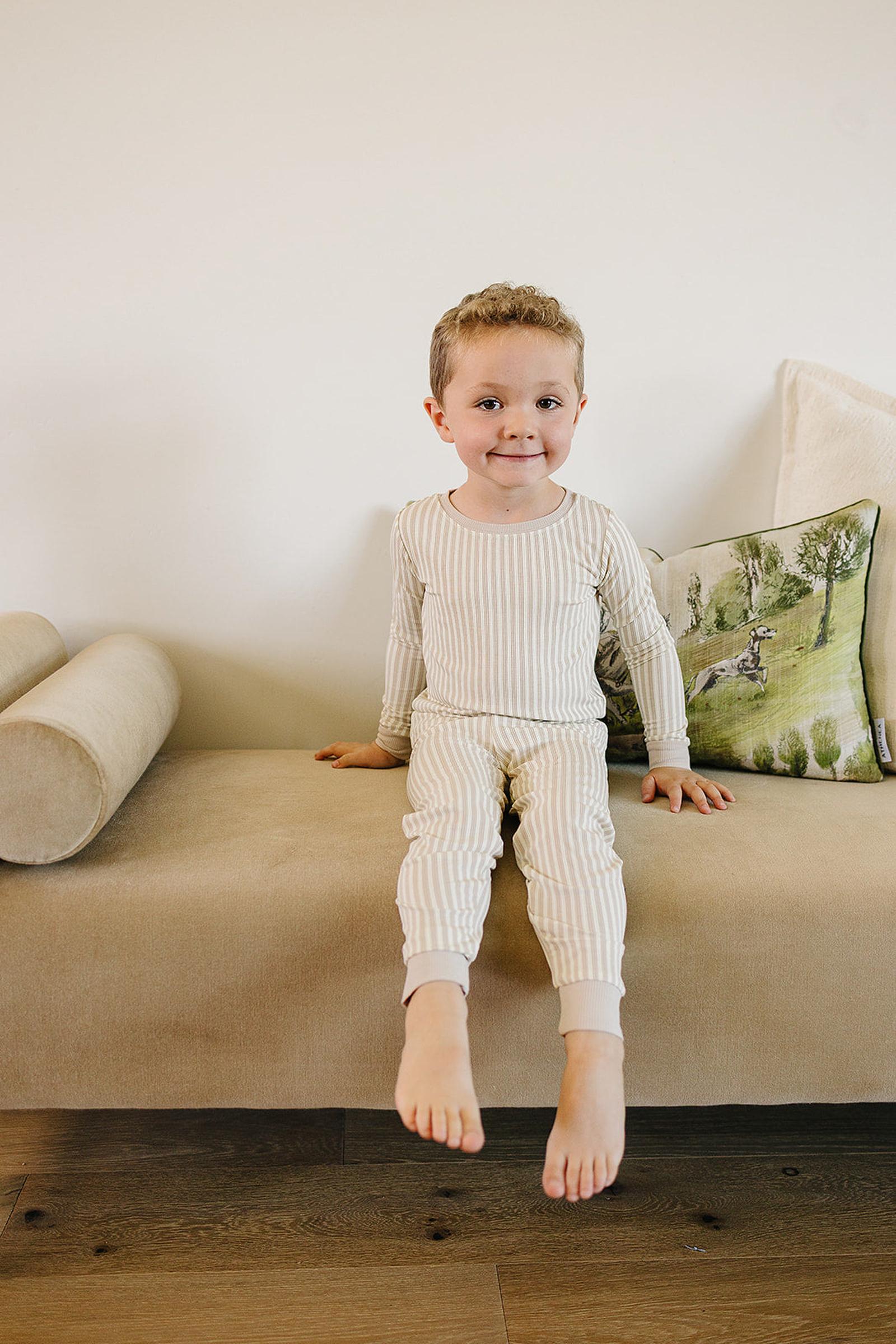 Taupe Stripe Ribbed Cozy Pajama Set, Bamboo