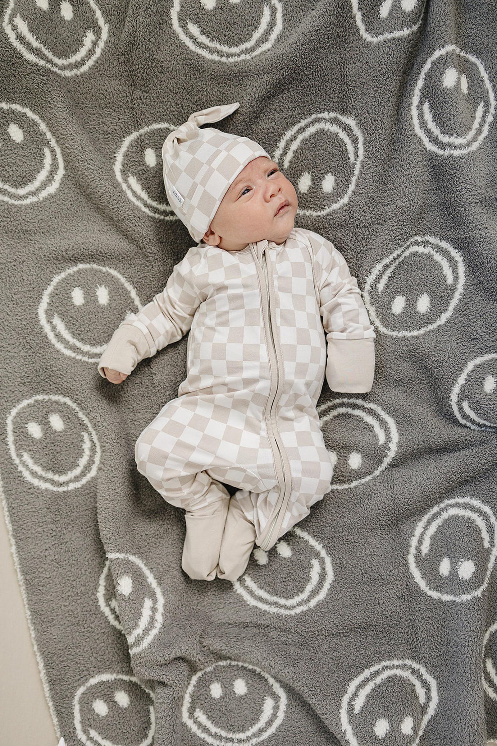 Taupe Checkered Zipper Pajama, Bamboo, Baby Essentials