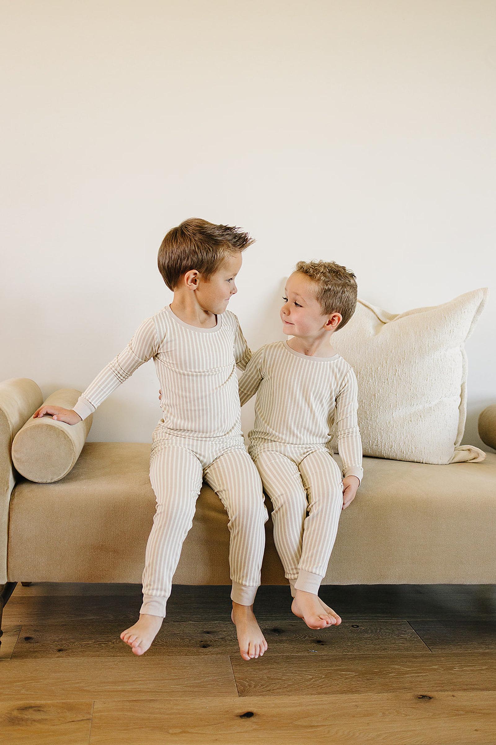 Taupe Stripe Ribbed Cozy Pajama Set, Bamboo