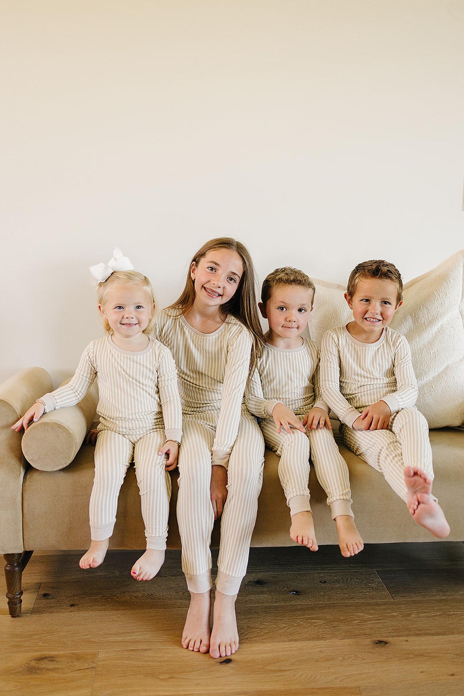 Taupe Stripe Ribbed Cozy Pajama Set, Bamboo