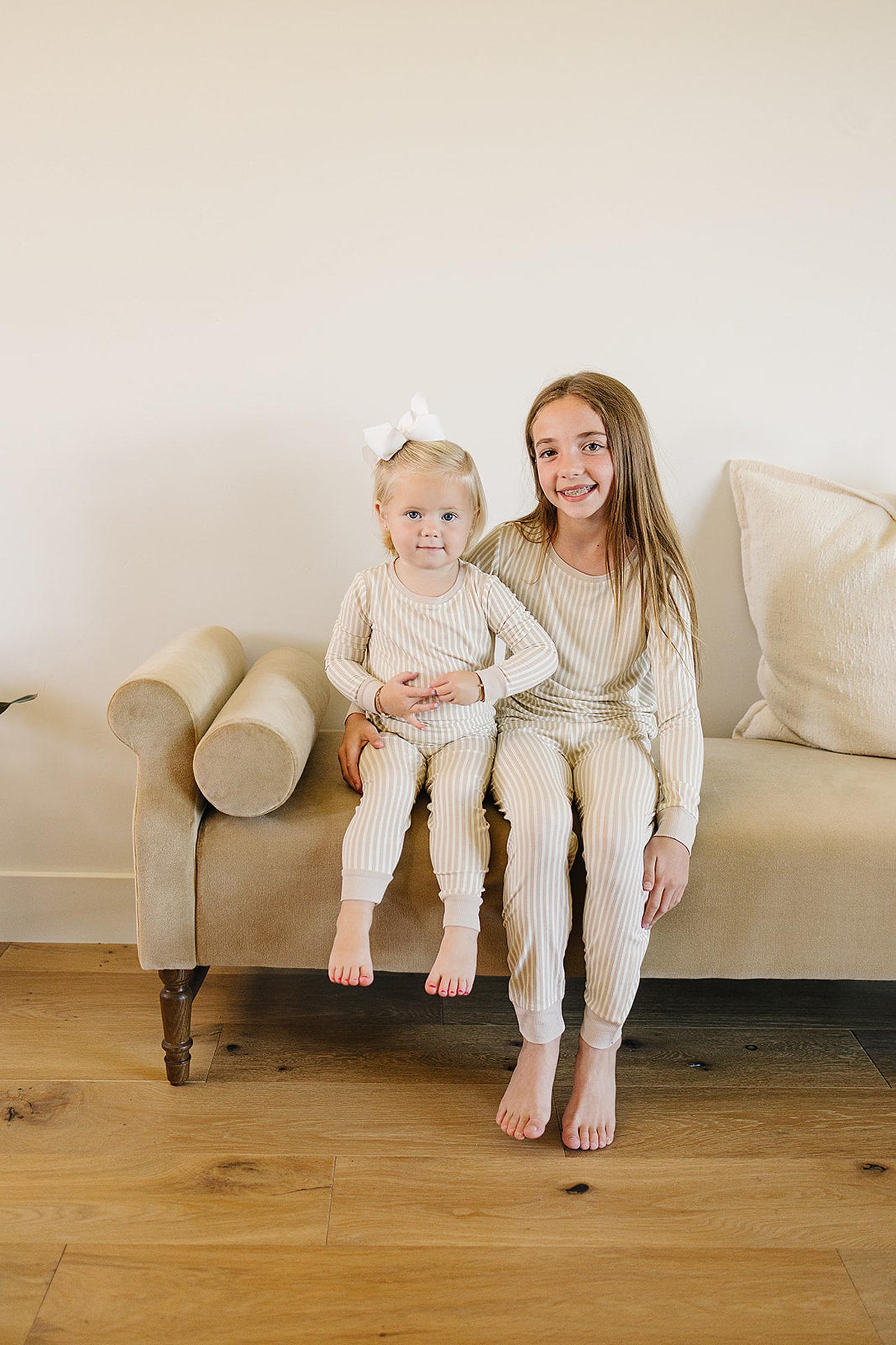 Taupe Stripe Ribbed Cozy Pajama Set, Bamboo