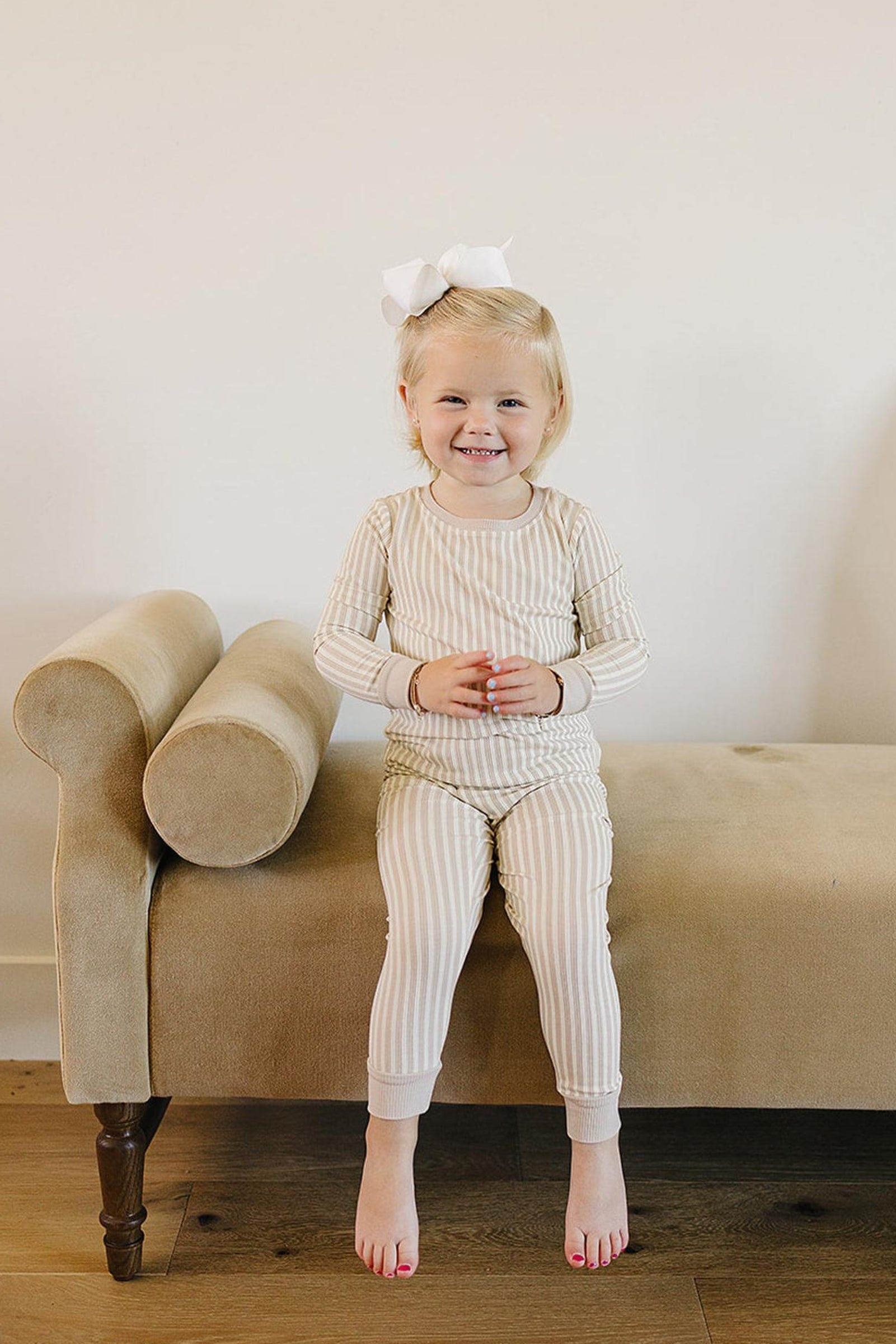 Taupe Stripe Ribbed Cozy Pajama Set, Bamboo