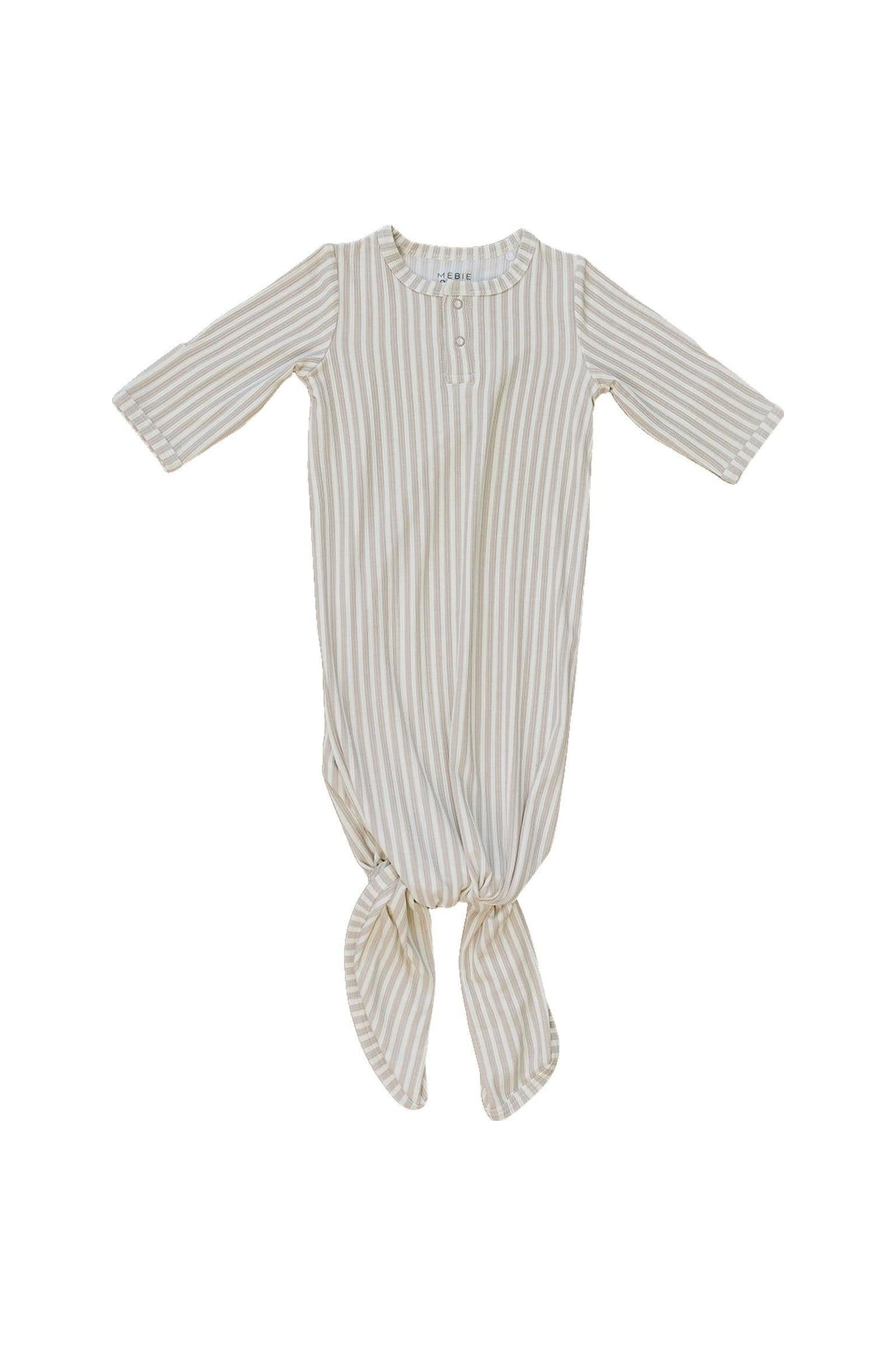 Taupe Stripe Ribbed Knot Gown, Bamboo, Baby Essentials