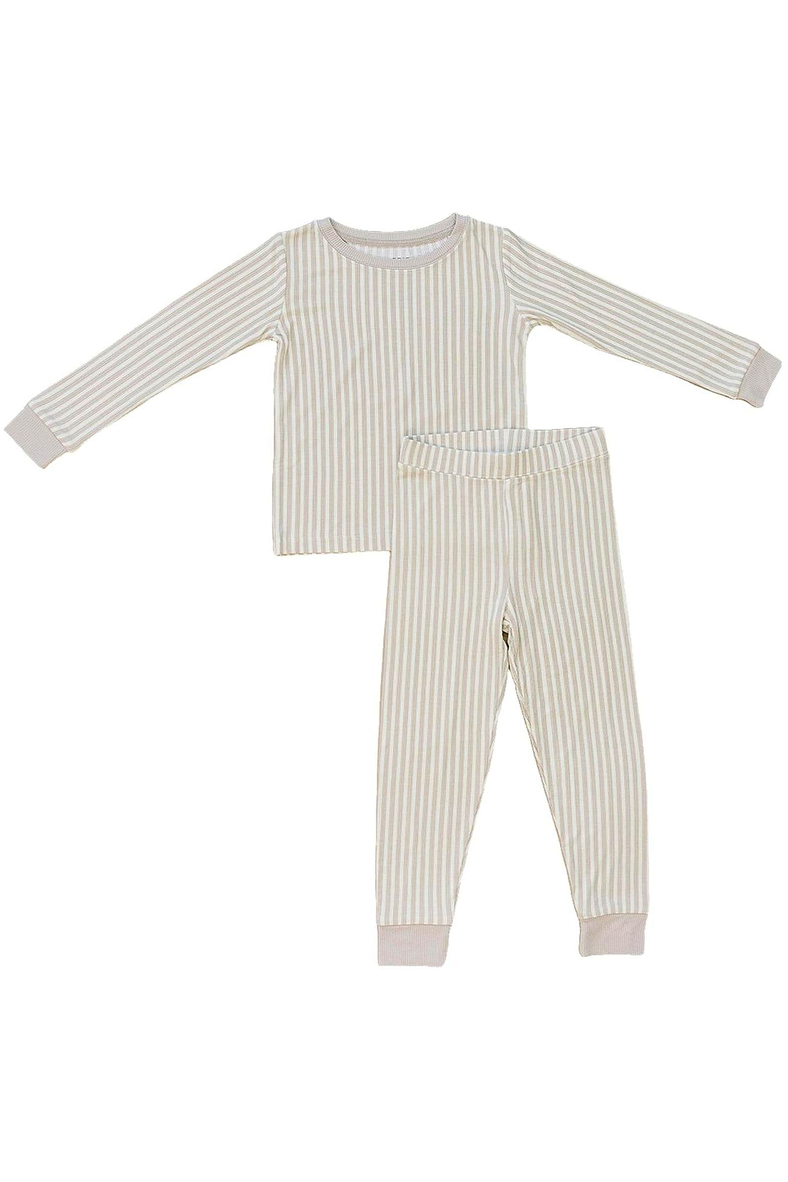 Taupe Stripe Ribbed Cozy Pajama Set, Bamboo