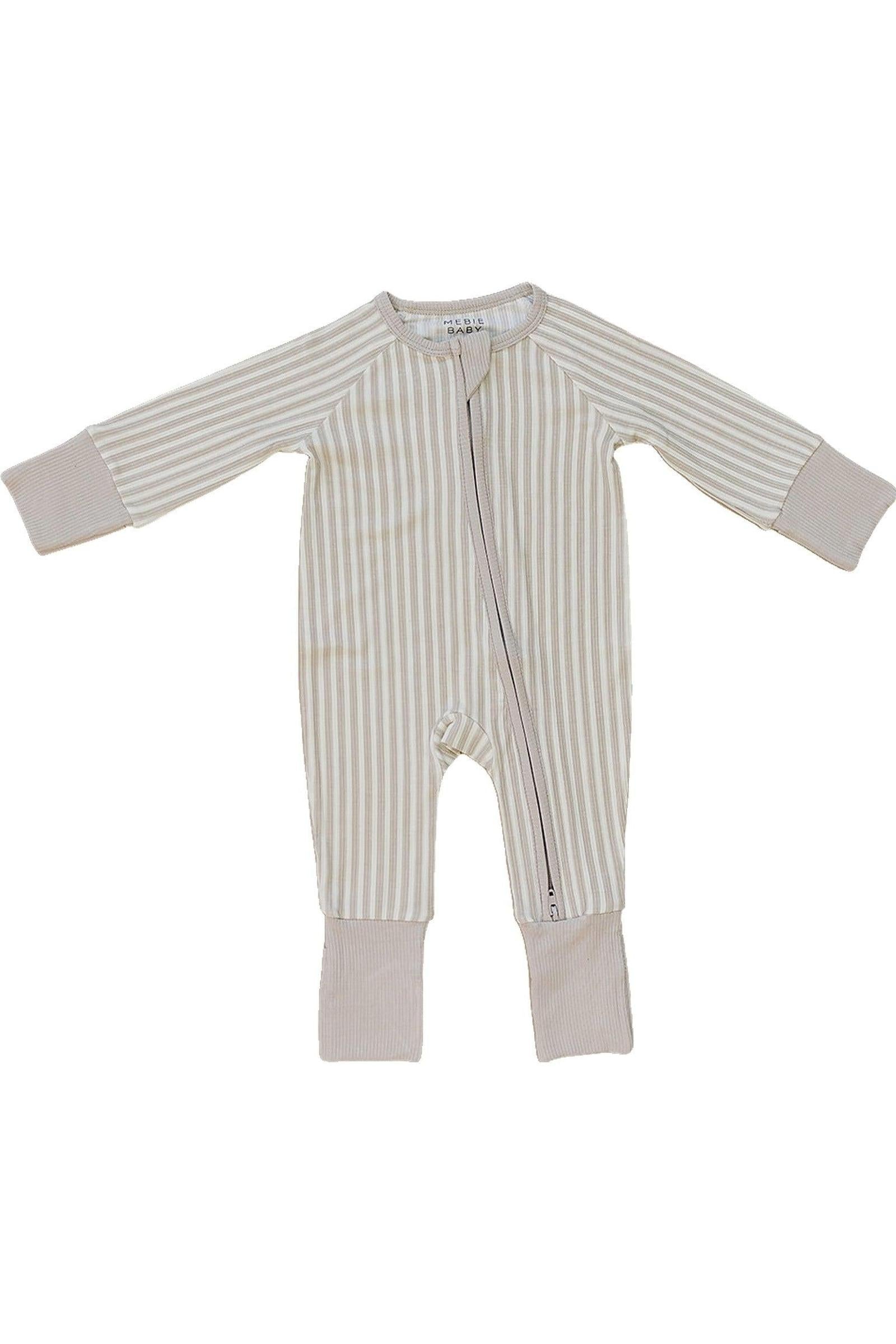 Taupe Stripe Ribbed Zipper Pajama, Bamboo, Baby Essentials