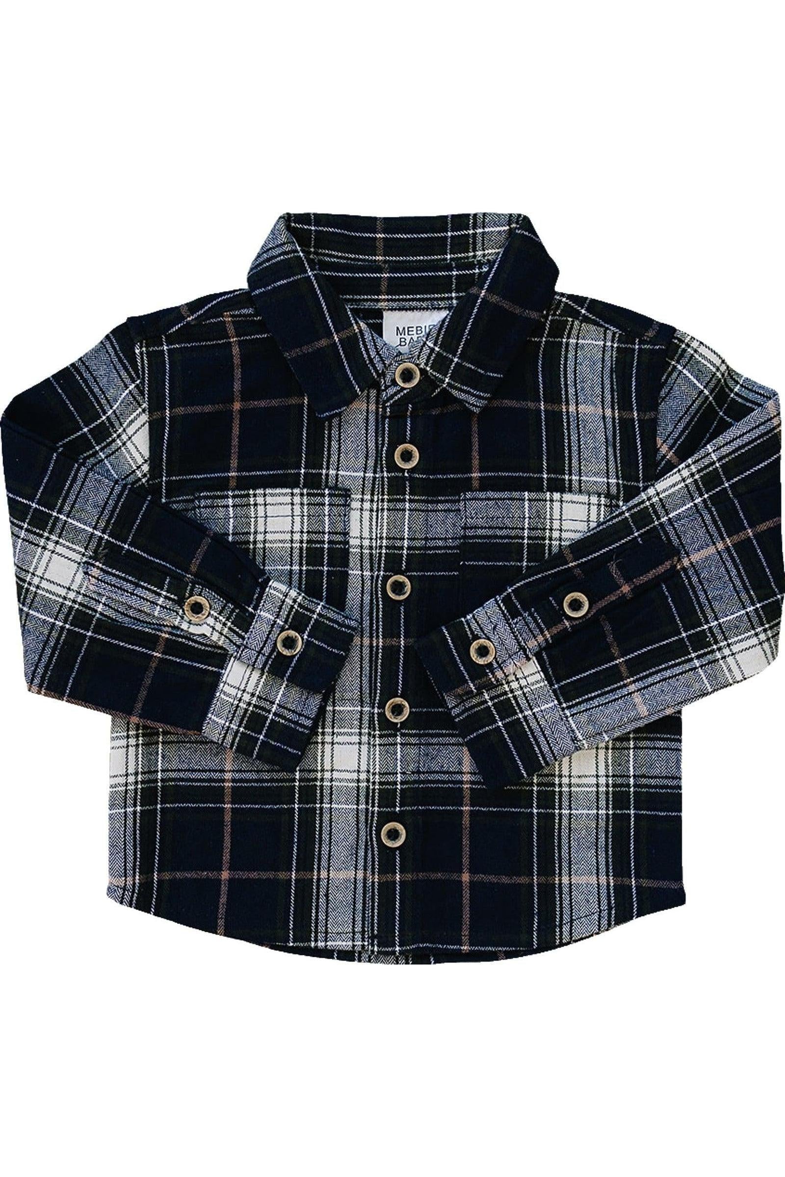 Navy Plaid Button Up Shirt, 100% Cotton, Baby - Kids