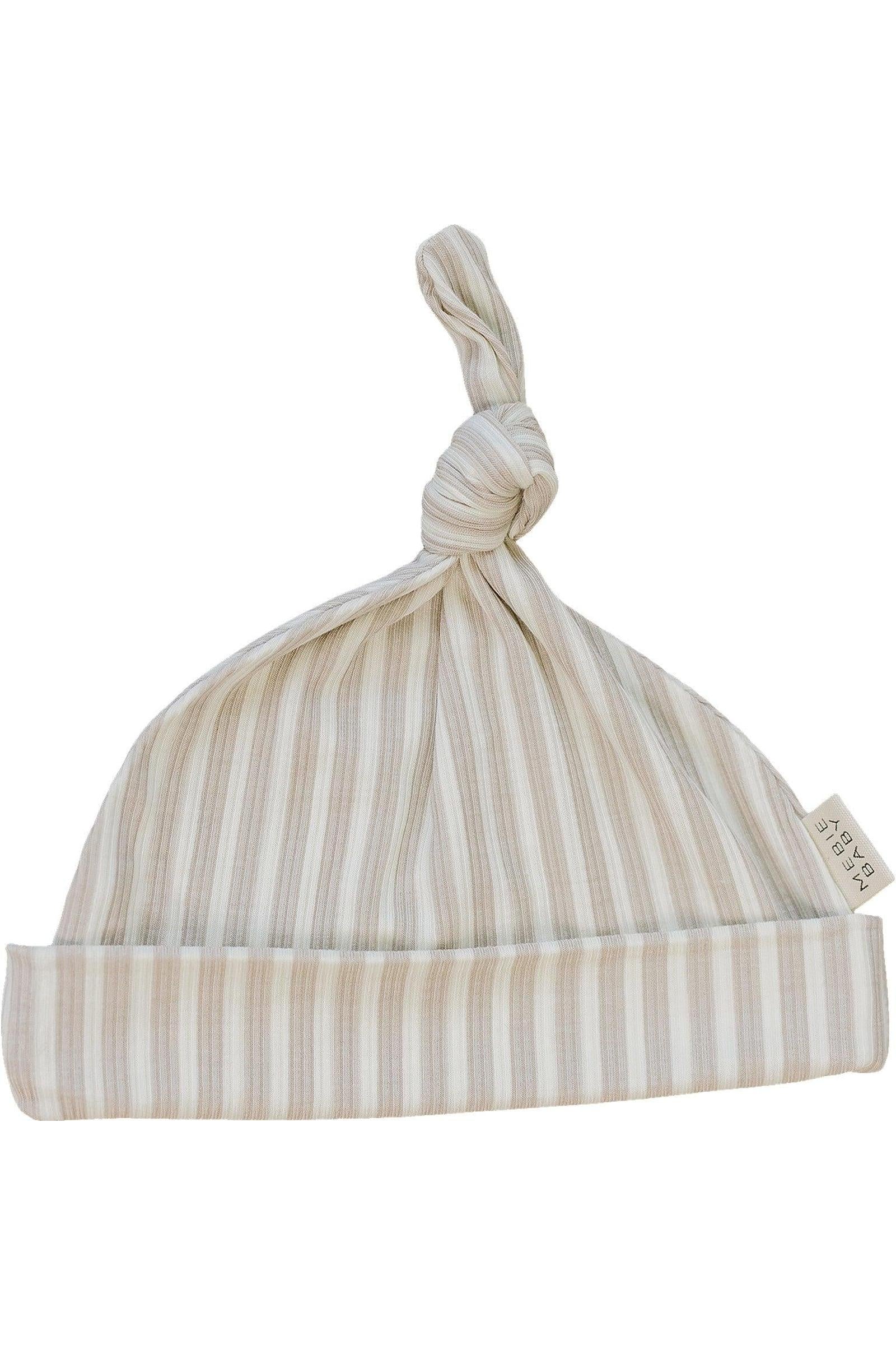 Taupe Stripe Ribbed Newborn Knot Hat, Bamboo, Baby Essentials