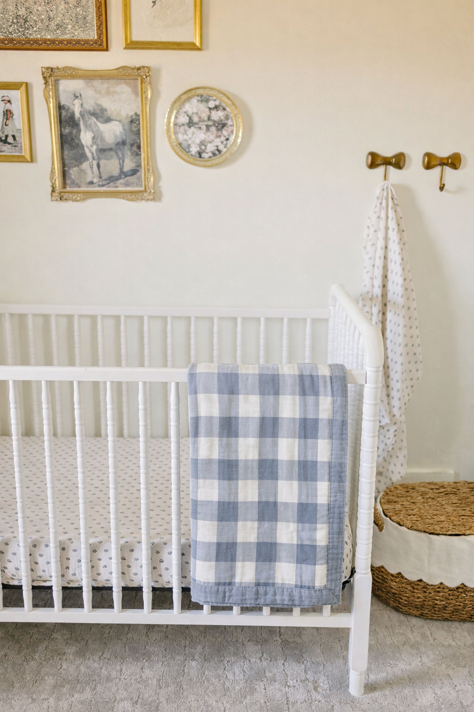 Dusty Blue Gingham + Dusty Blue Lightweight Muslin Crib Quilt, 100% Cotton, Baby Essentials