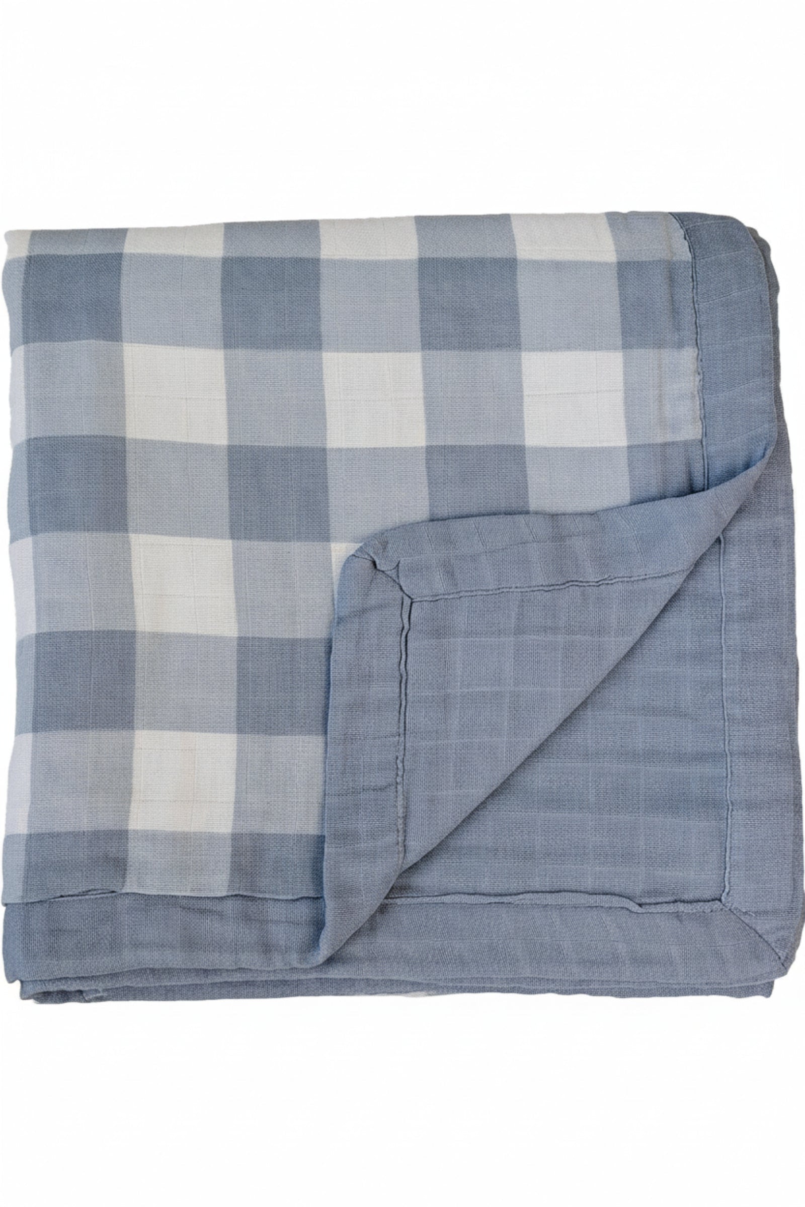 Dusty Blue Gingham + Dusty Blue Lightweight Muslin Crib Quilt, 100% Cotton, Baby Essentials