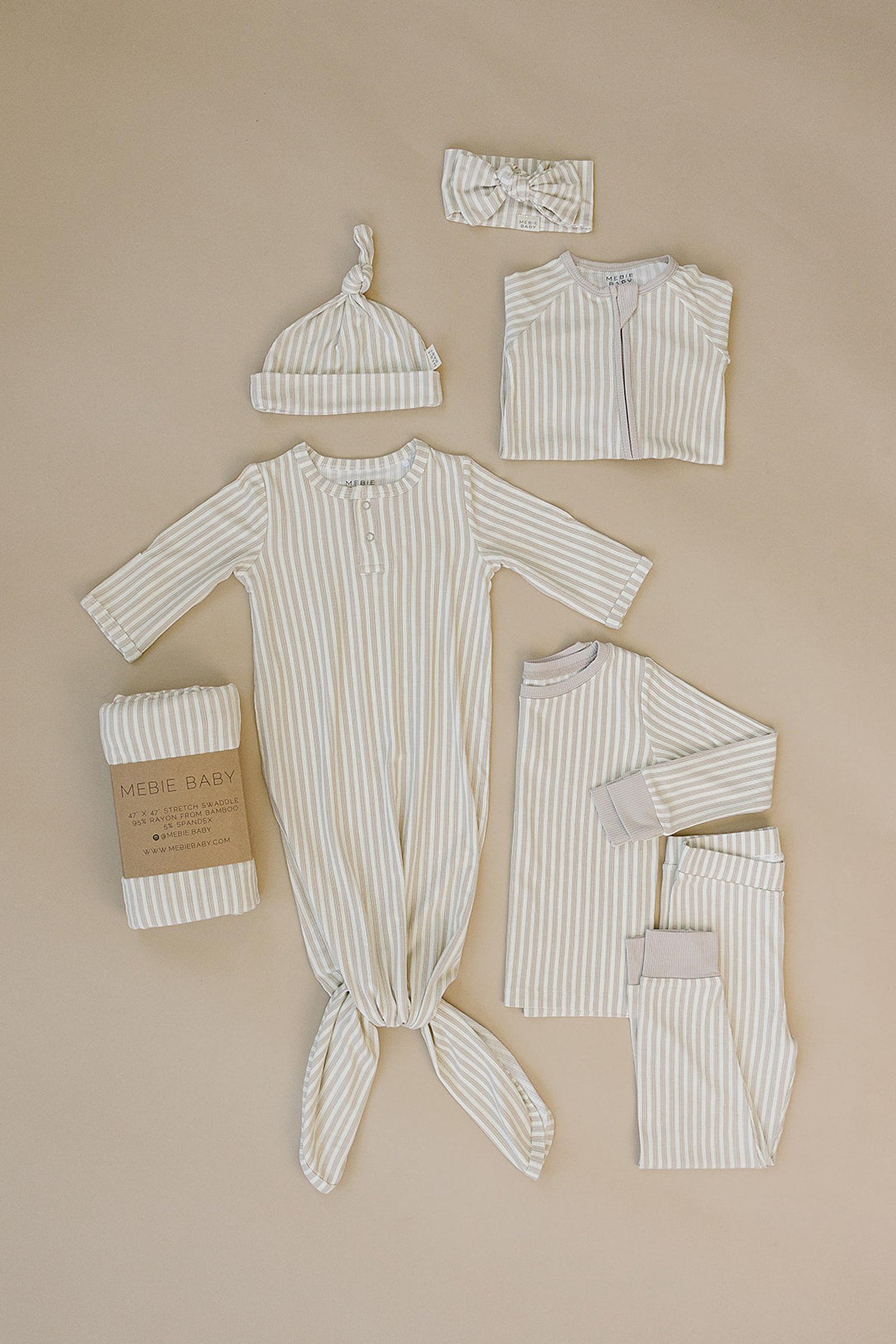 Taupe Stripe Ribbed Head Wrap, Bamboo, Baby