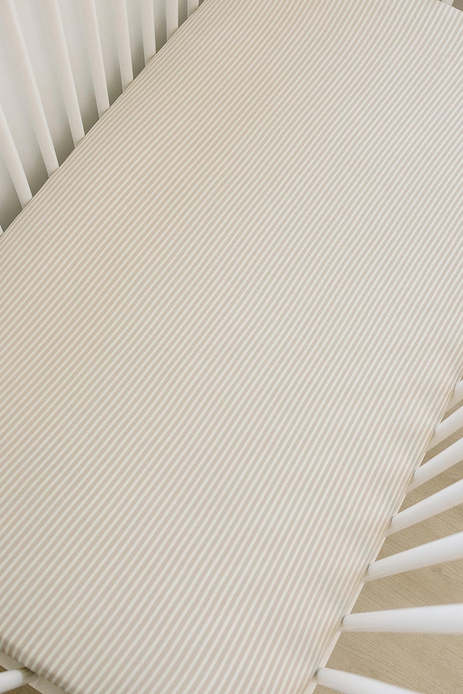 Taupe Stripe Ribbed Stretch Crib Sheet, Bamboo, Baby Essentials