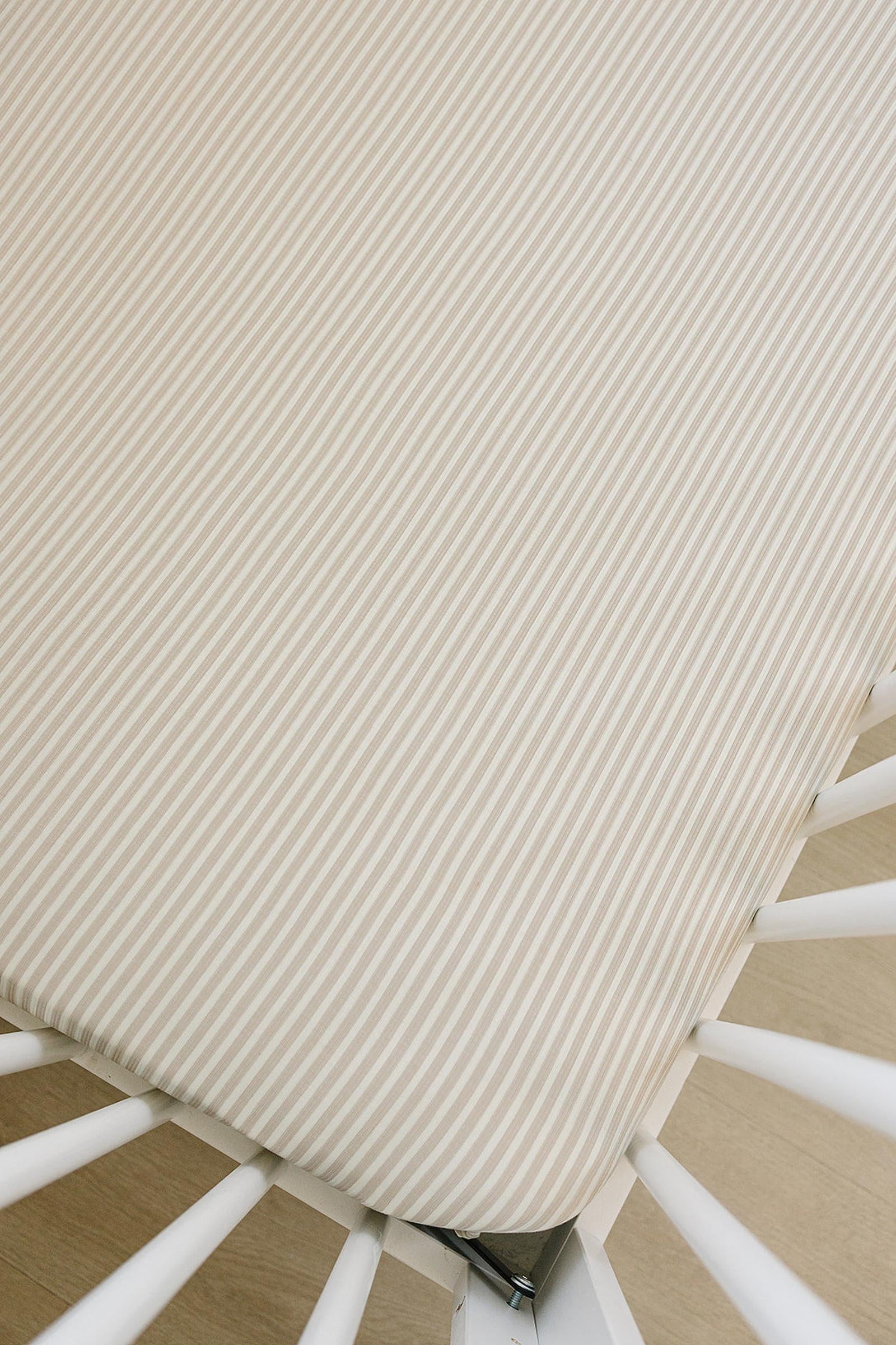 Taupe Stripe Ribbed Stretch Crib Sheet, Bamboo, Baby Essentials