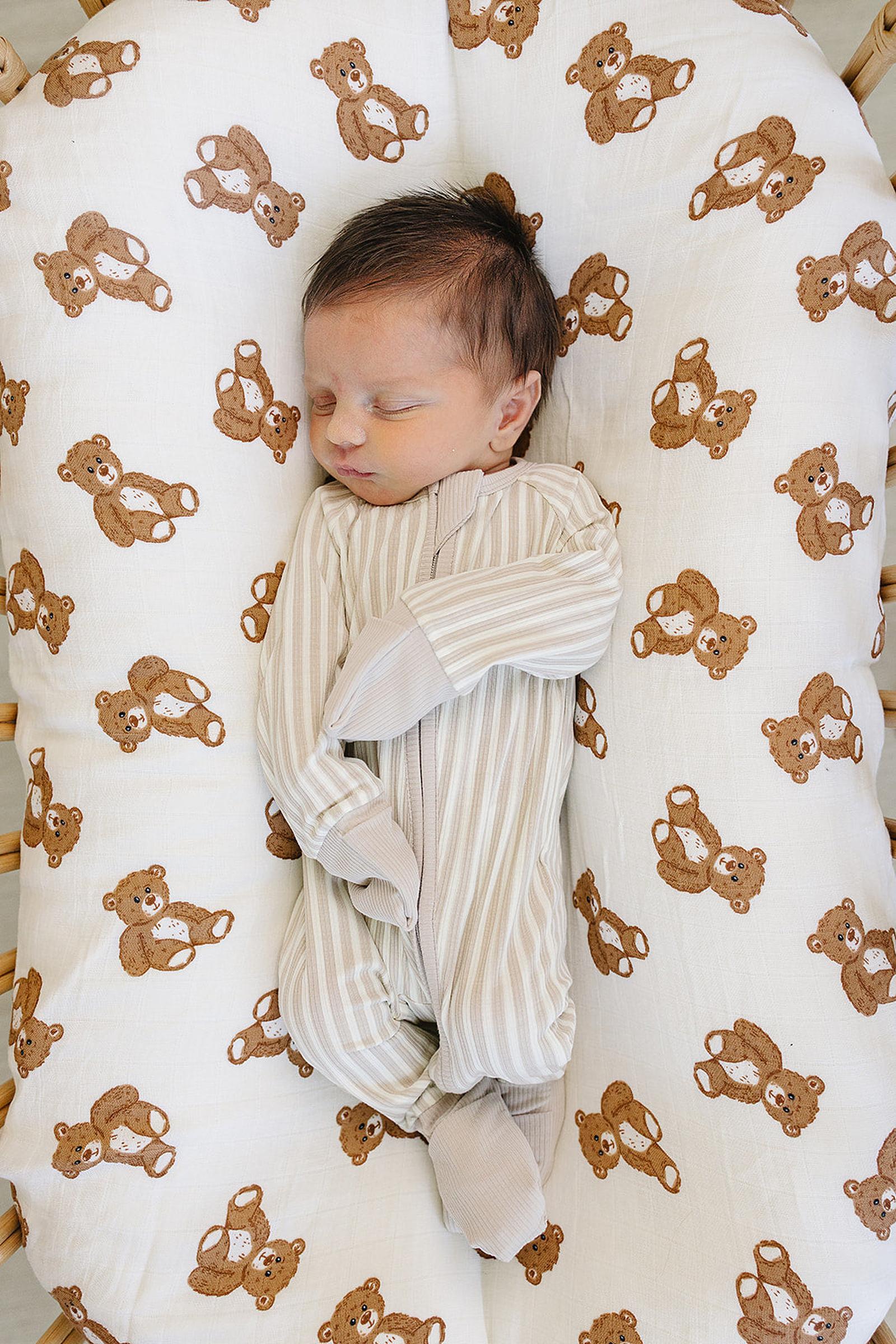 Taupe Stripe Ribbed Zipper Pajama, Bamboo, Baby Essentials