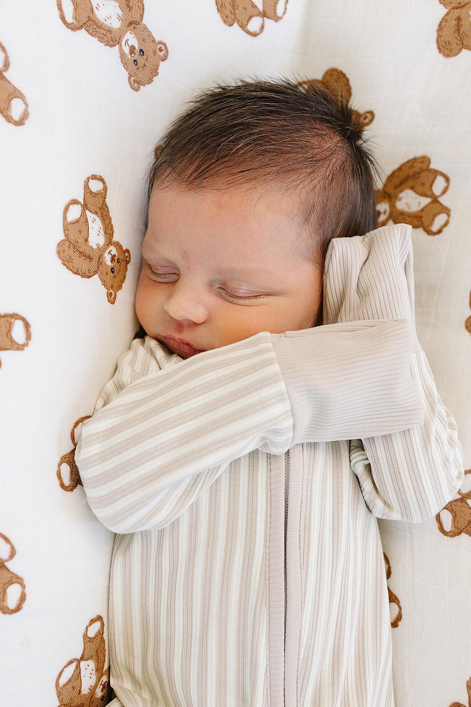 Taupe Stripe Ribbed Zipper Pajama, Bamboo, Baby Essentials