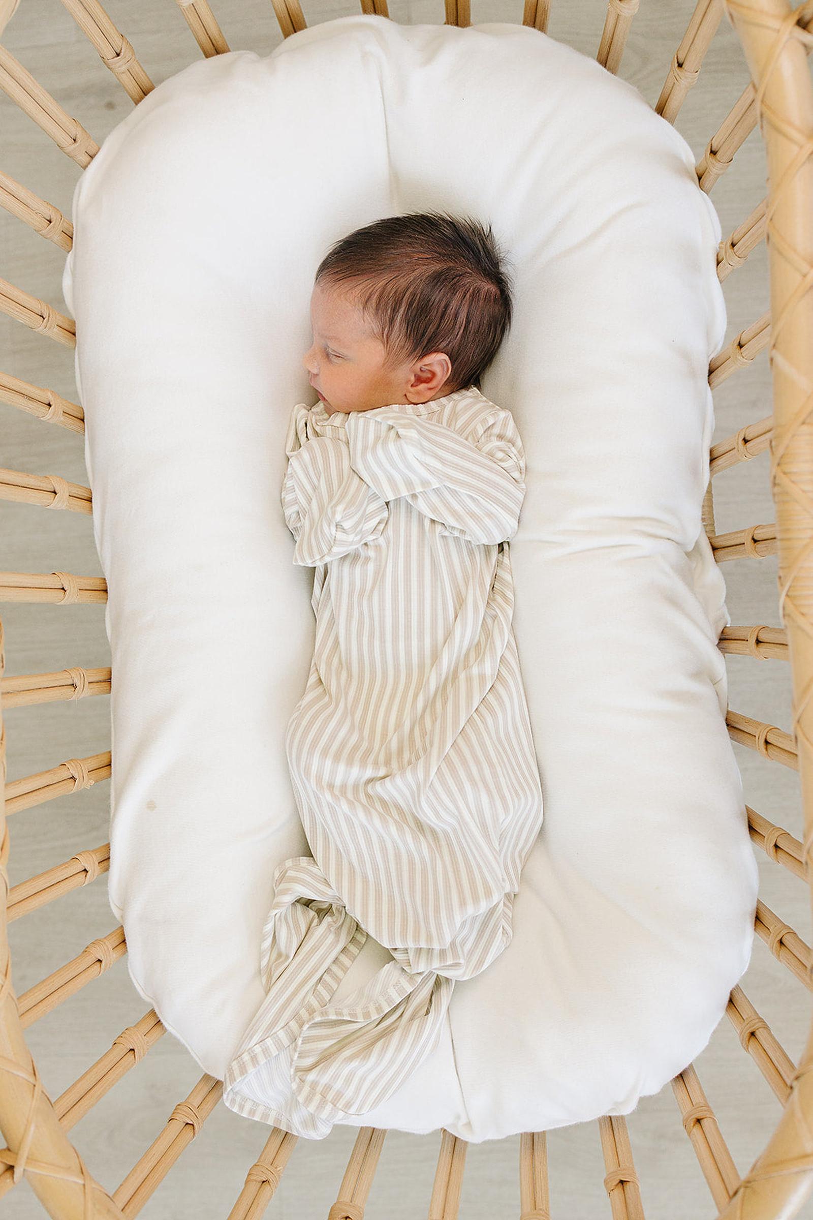 Taupe Stripe Ribbed Knot Gown, Bamboo, Baby Essentials