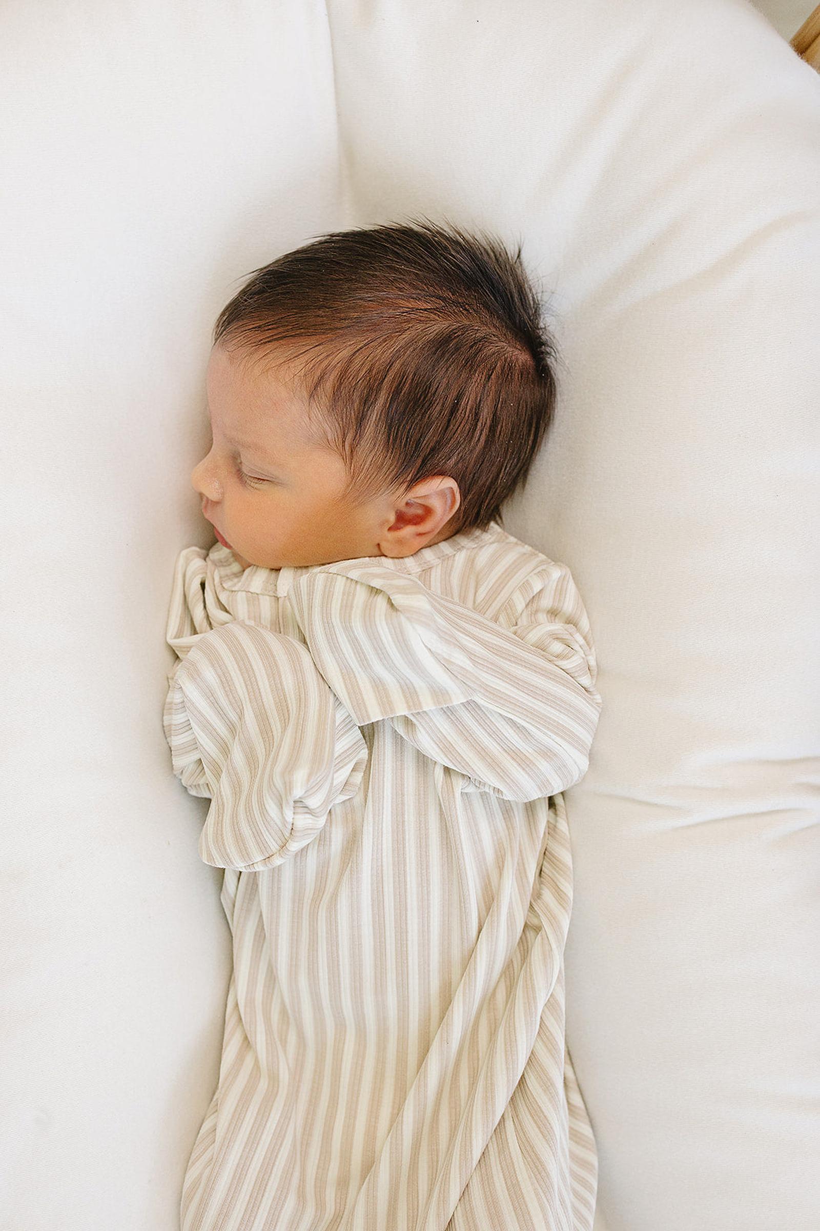 Taupe Stripe Ribbed Knot Gown, Bamboo, Baby Essentials