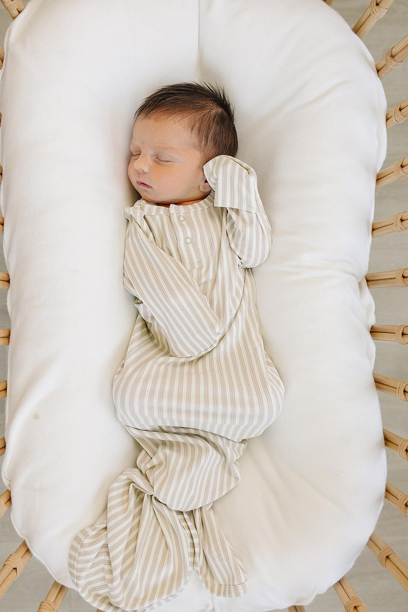 Taupe Stripe Ribbed Knot Gown, Bamboo, Baby Essentials