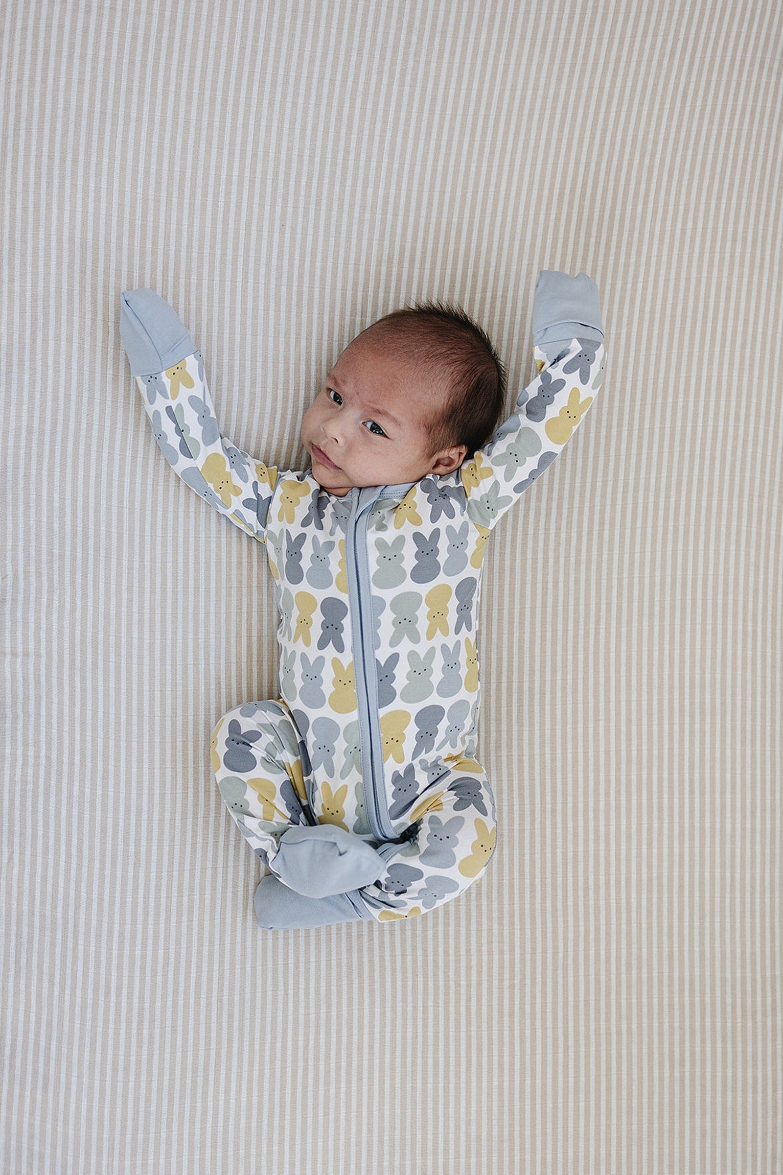 Dusty Blue Bunny Zipper Pajama, Bamboo, Baby Essentials