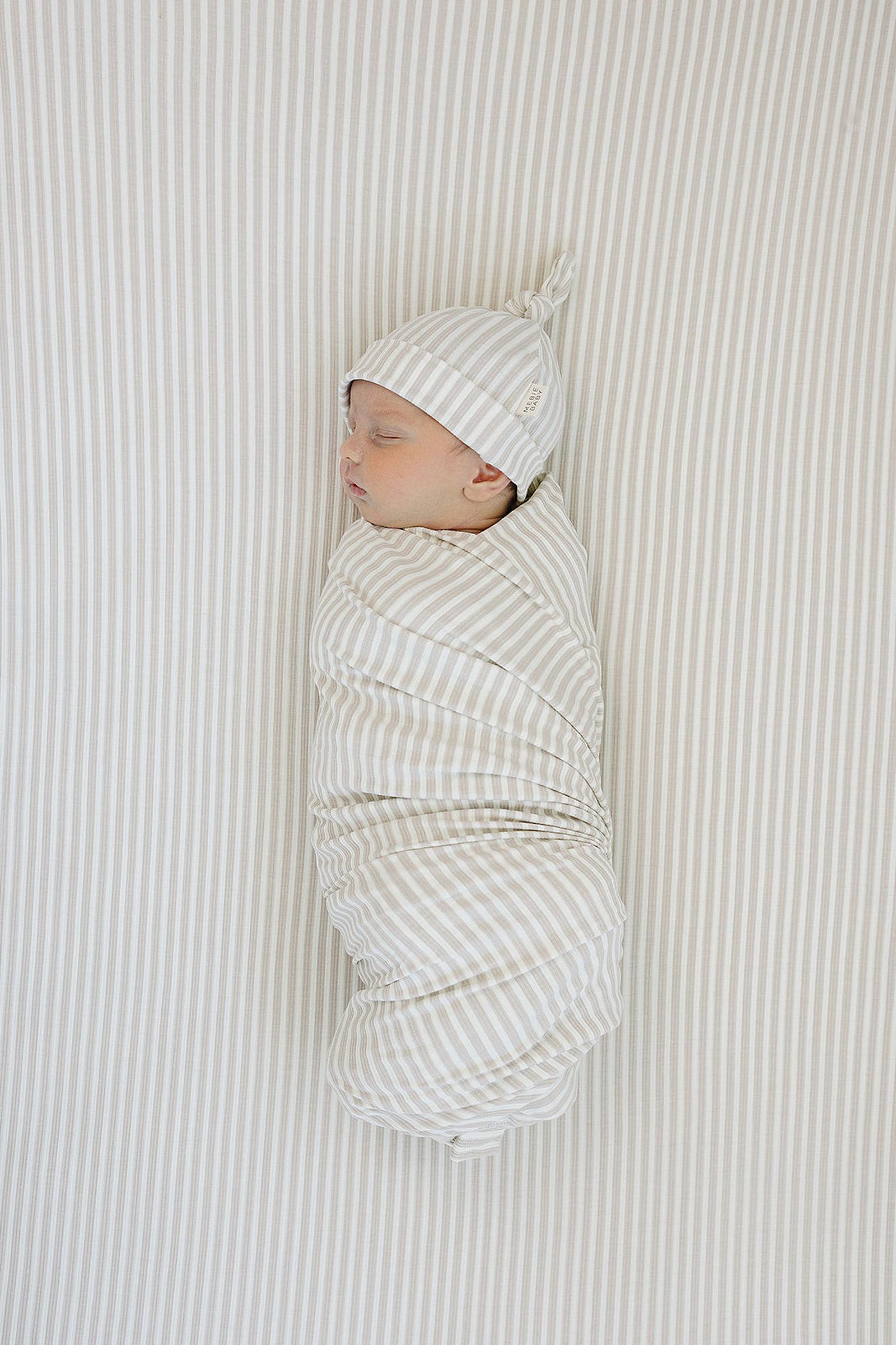 Taupe Stripe Ribbed Stretch Crib Sheet, Bamboo, Baby Essentials