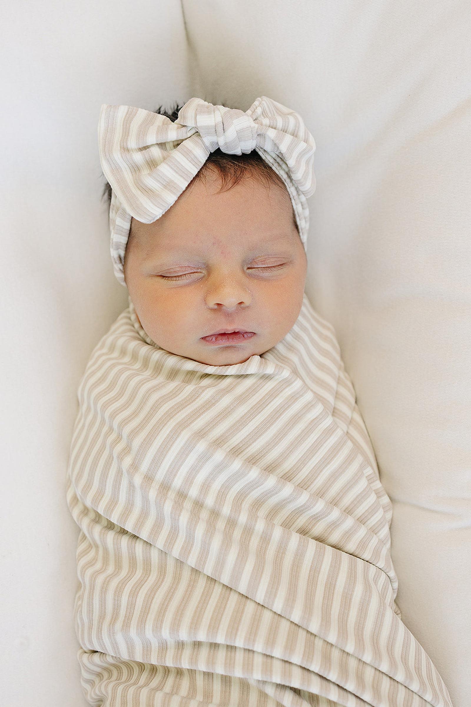 Taupe Stripe Ribbed Head Wrap, Bamboo, Baby