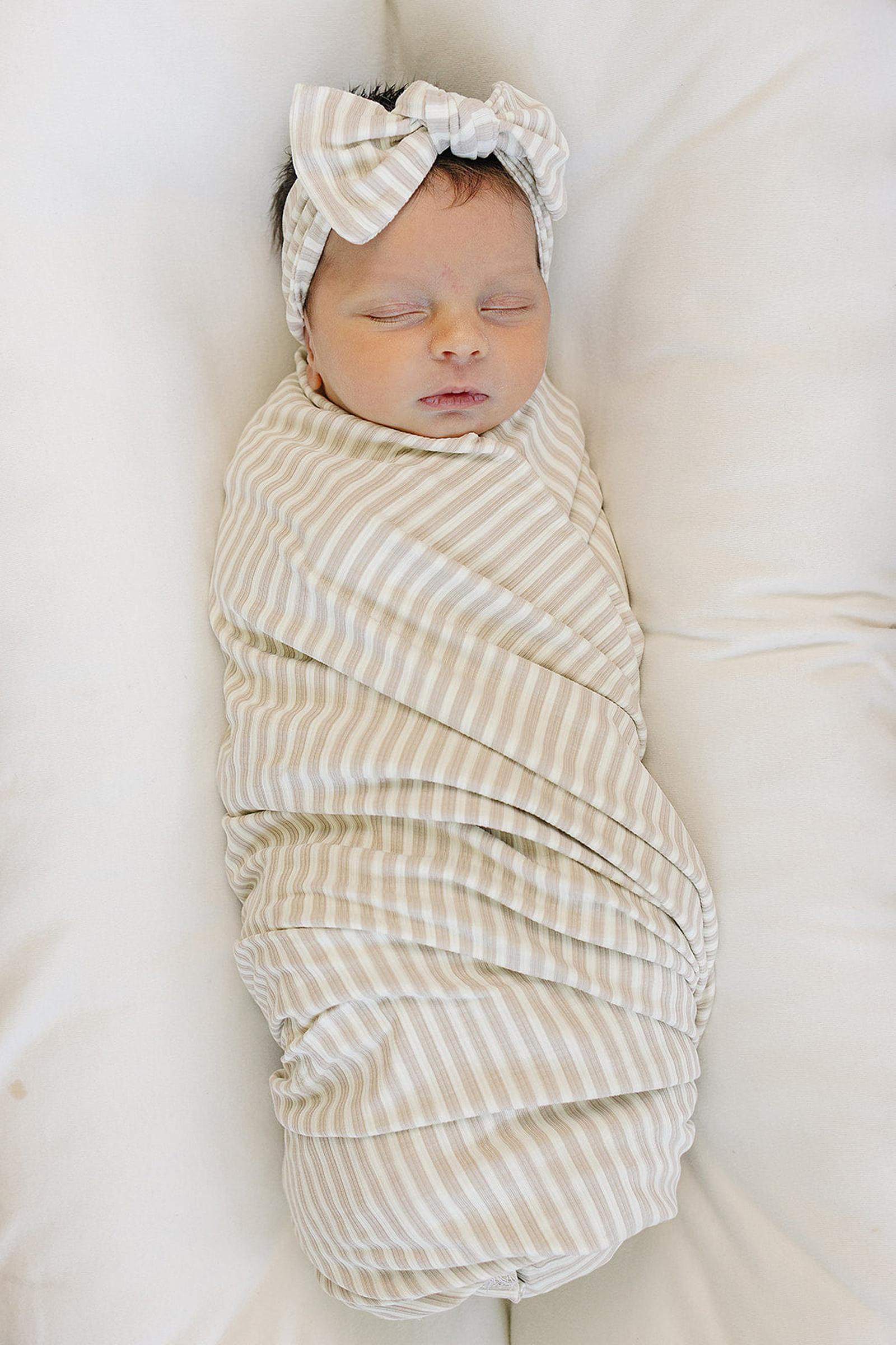 Taupe Stripe Ribbed Head Wrap, Bamboo, Baby