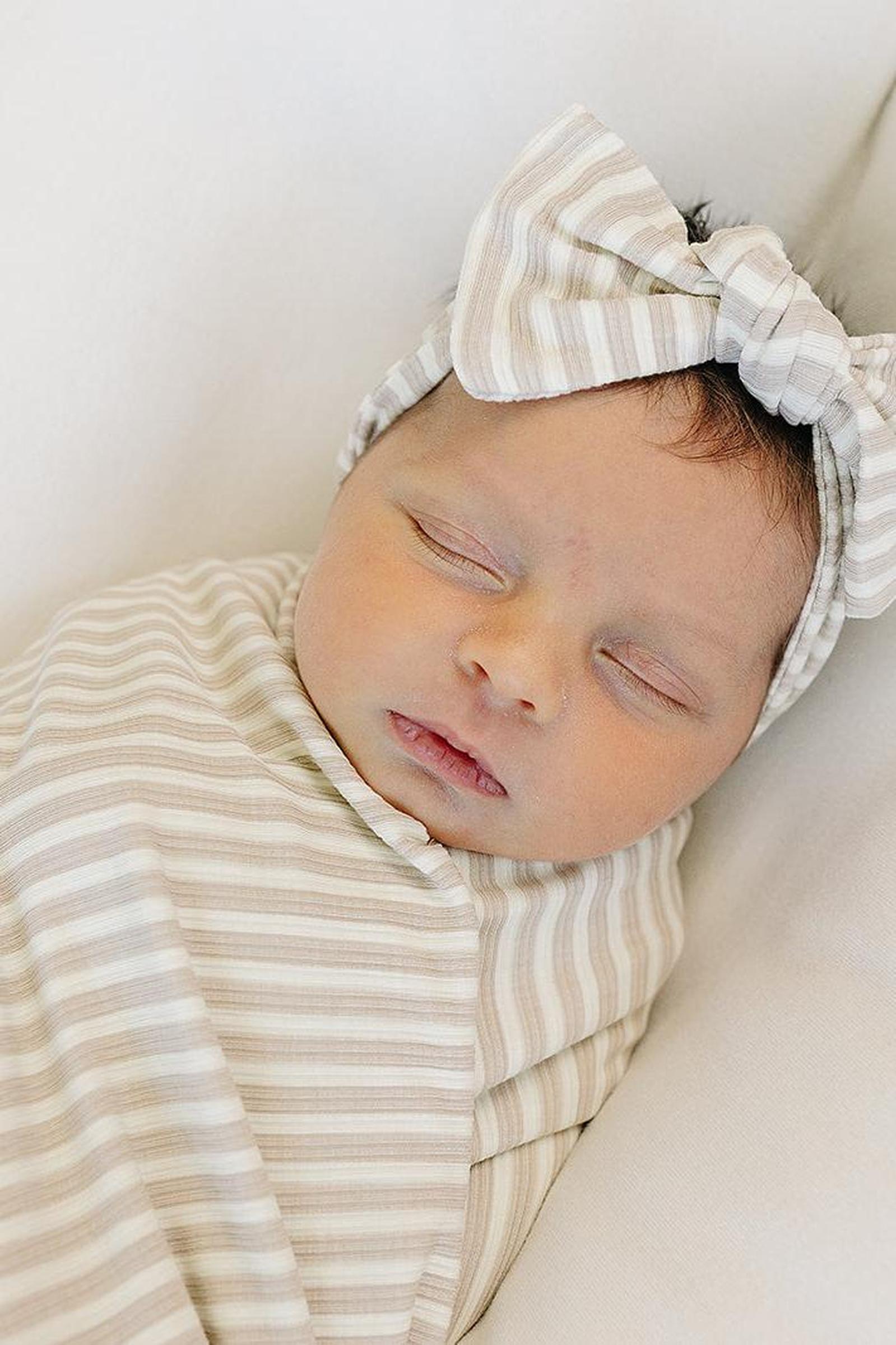Taupe Stripe Ribbed Head Wrap, Bamboo, Baby