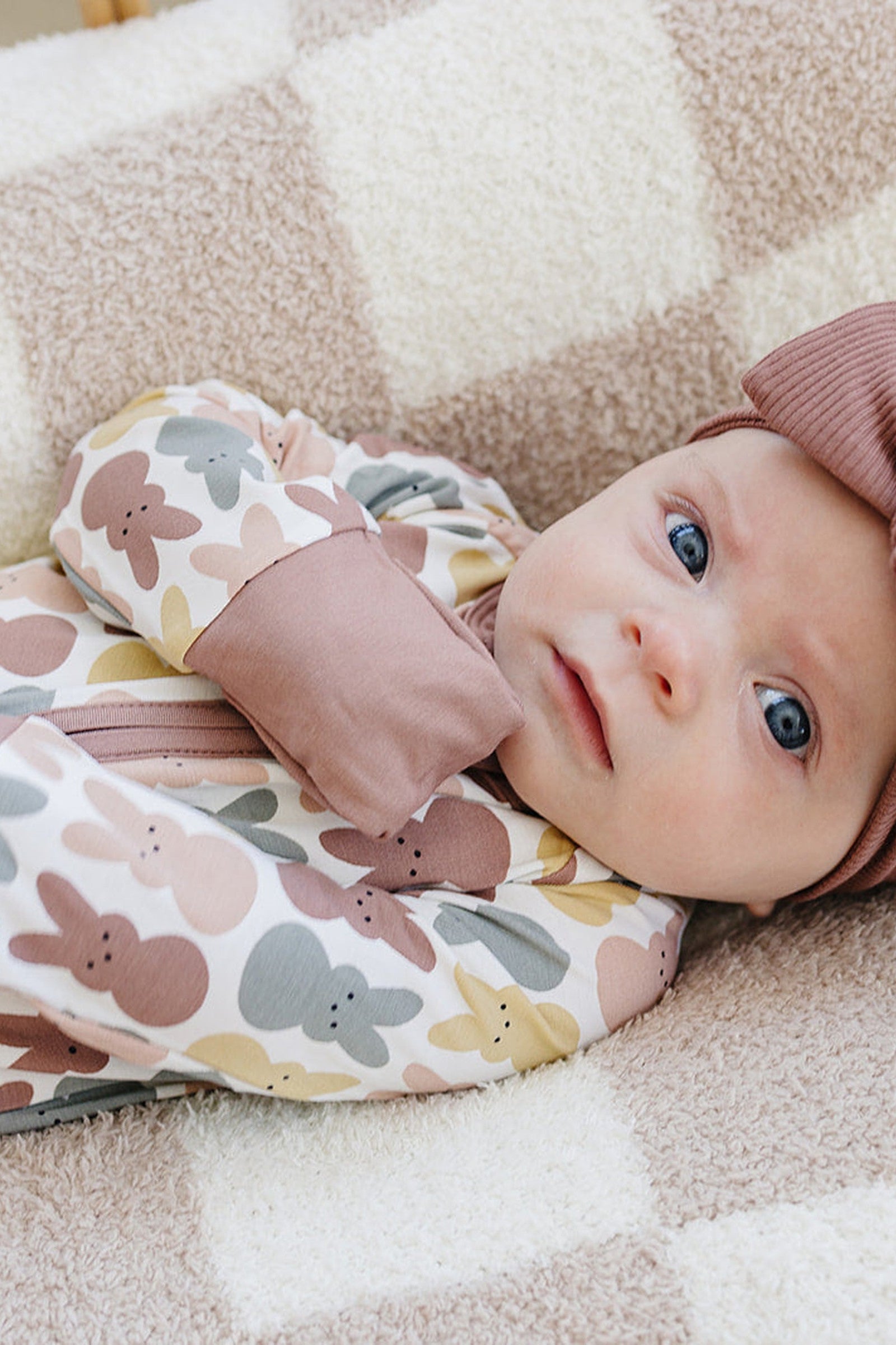 Girl Dusty Rose Bunny Zipper Pajama, Bamboo, Baby Essentials